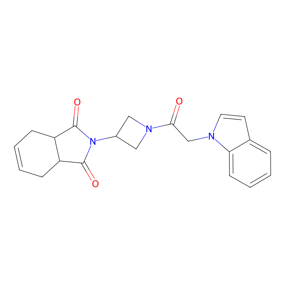2-(1-(2-(1H-indol-1-yl)acetyl)azetidin-3-yl)-3a,4,7,7a-tetrahydro-1H-isoindole-1,3(2H)-dione molecular structure, CAS 2034381-54-7
