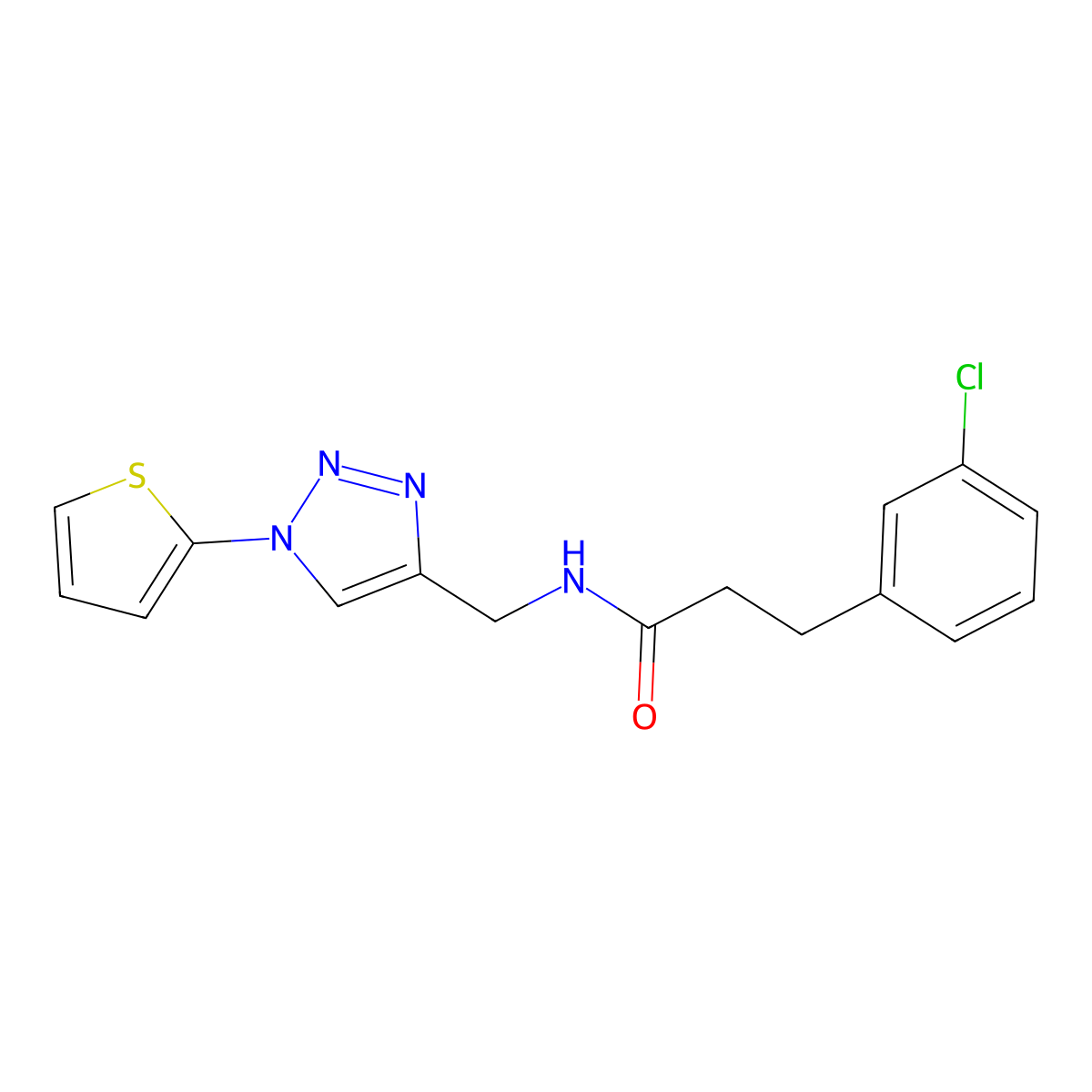3-(3-chlorophenyl)-N-{[1-(thiophen-2-yl)-1H-1,2,3-triazol-4-yl]methyl}propanamide molecular structure, CAS 2034381-55-8