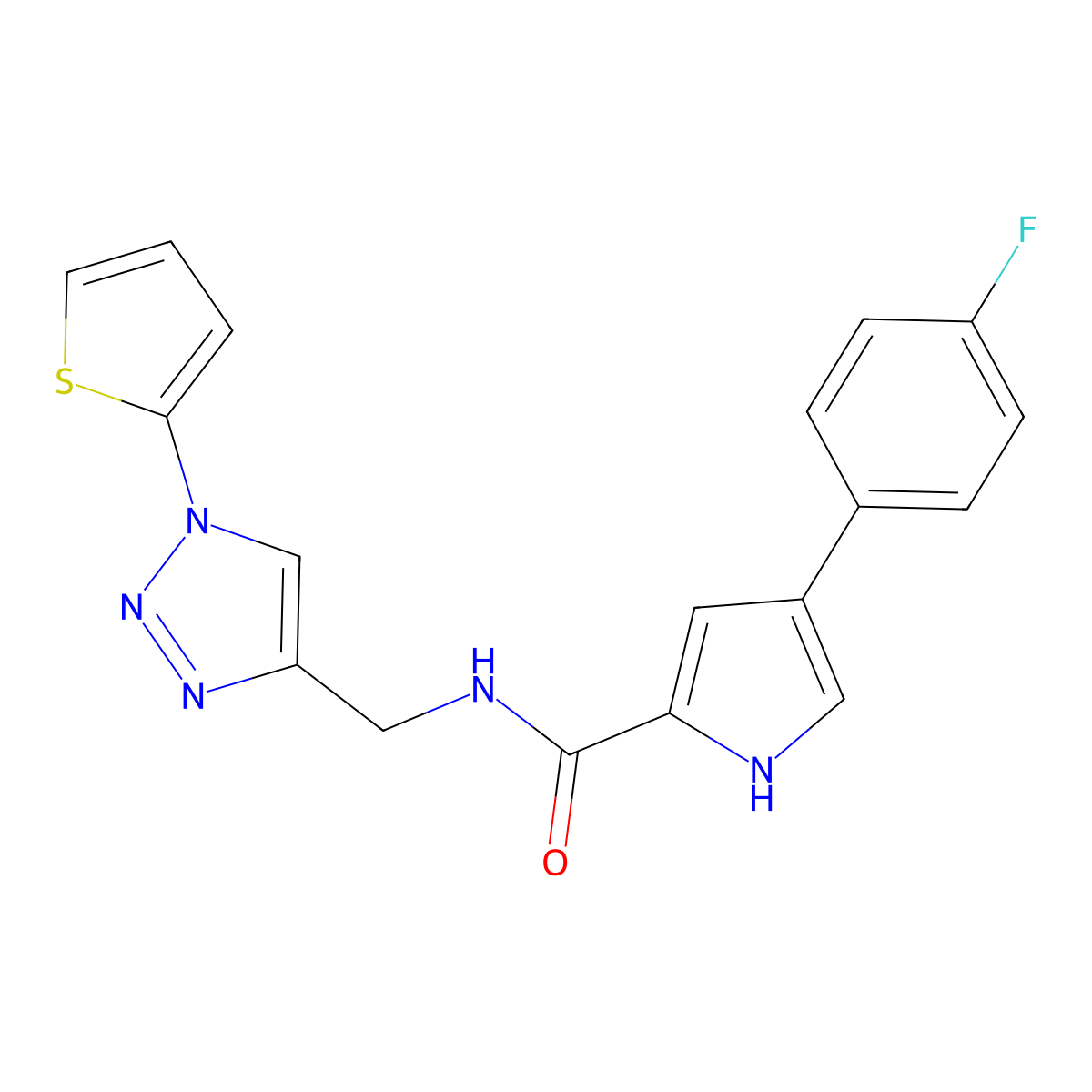 4-(4-fluorophenyl)-N-((1-(thiophen-2-yl)-1H-1,2,3-triazol-4-yl)methyl)-1H-pyrrole-2-carboxamide molecular structure, CAS 2034381-62-7