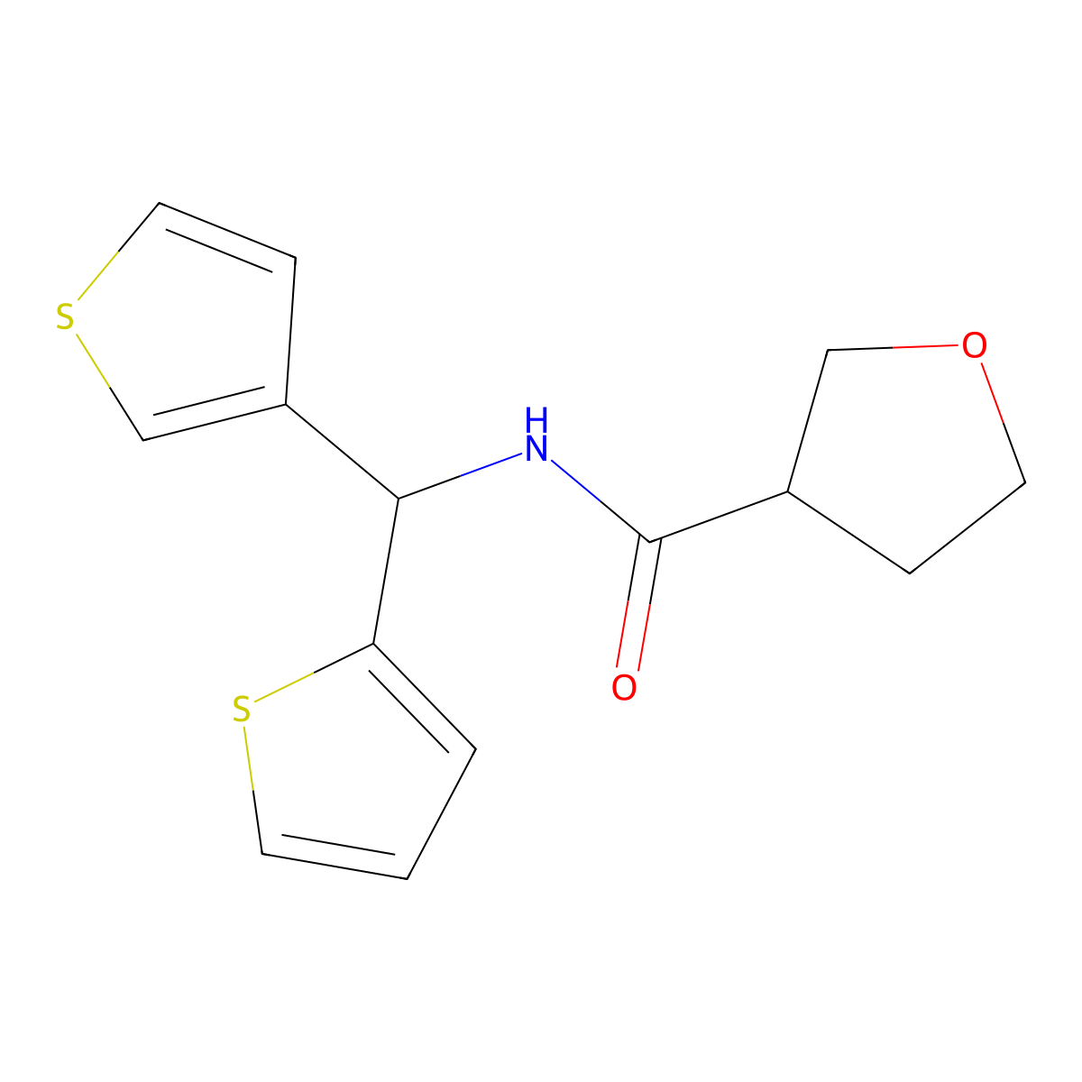 N-(thiophen-2-yl(thiophen-3-yl)methyl)tetrahydrofuran-3-carboxamide molecular structure, CAS 2034381-71-8