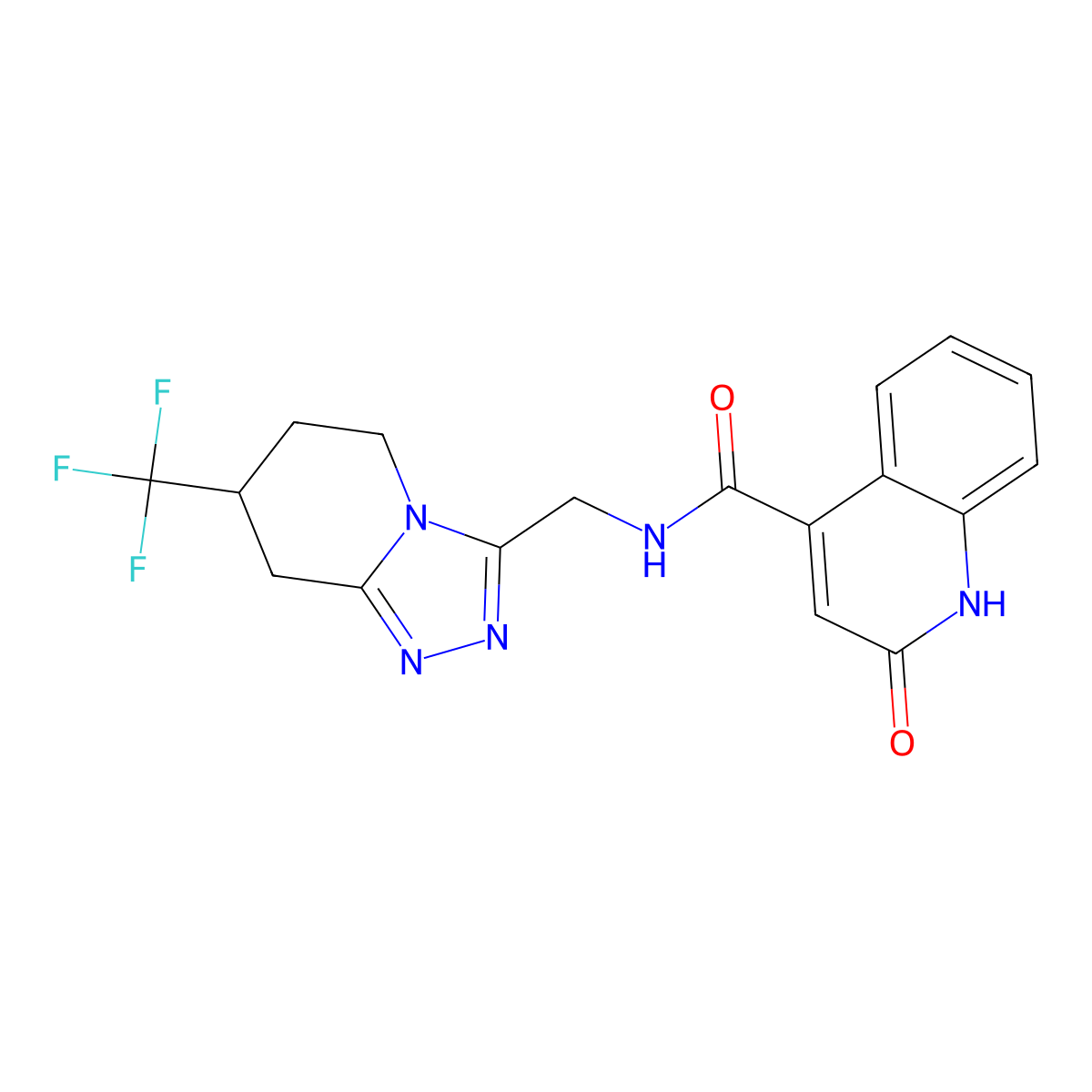 2-hydroxy-N-((7-(trifluoromethyl)-5,6,7,8-tetrahydro-[1,2,4]triazolo[4,3-a]pyridin-3-yl)methyl)quinoline-4-carboxamide molecular structure, CAS 2034381-72-9