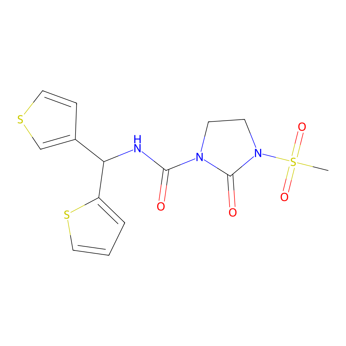 3-(methylsulfonyl)-2-oxo-N-(thiophen-2-yl(thiophen-3-yl)methyl)imidazolidine-1-carboxamide molecular structure, CAS 2034381-75-2