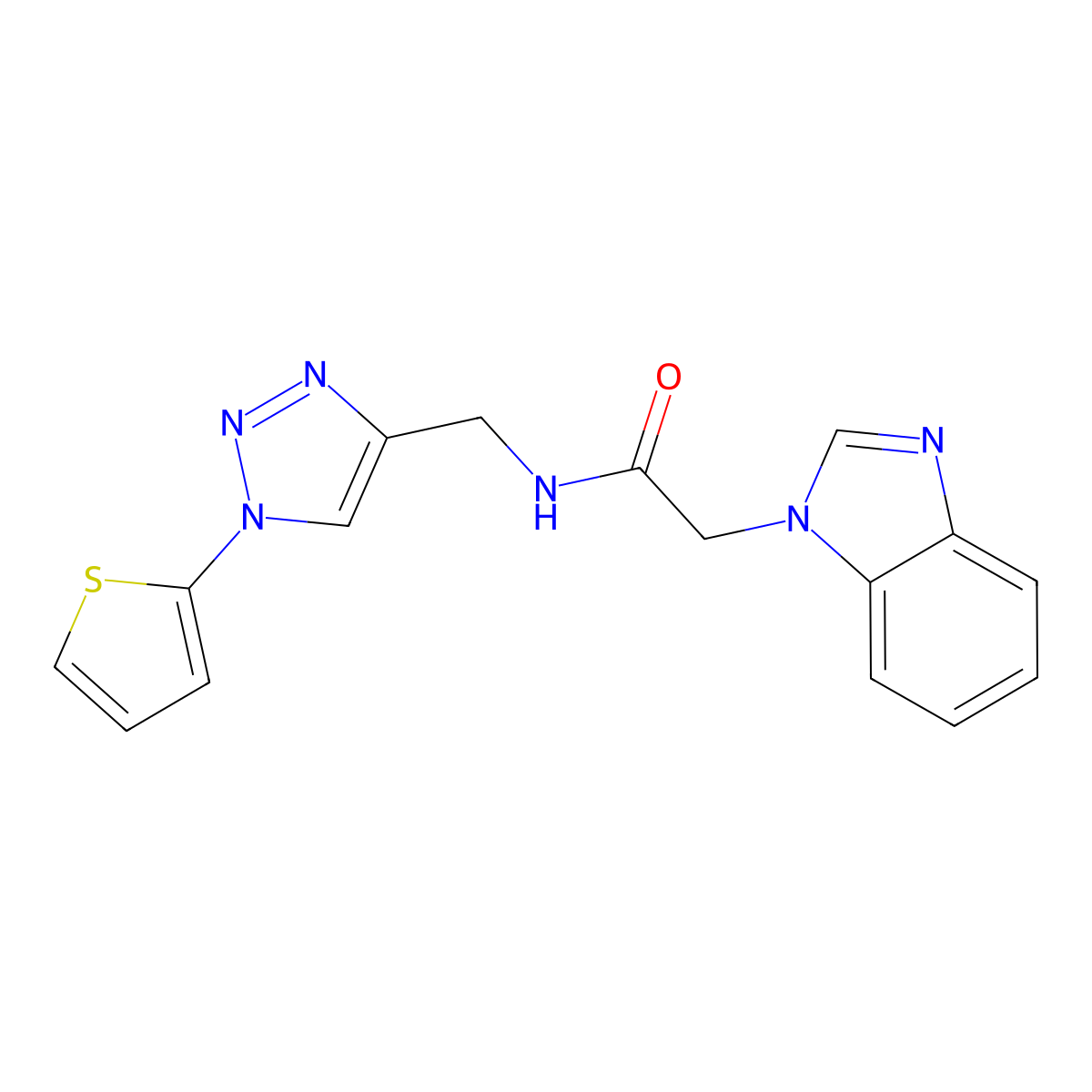 2-(1H-benzo[d]imidazol-1-yl)-N-((1-(thiophen-2-yl)-1H-1,2,3-triazol-4-yl)methyl)acetamide molecular structure, CAS 2034381-76-3