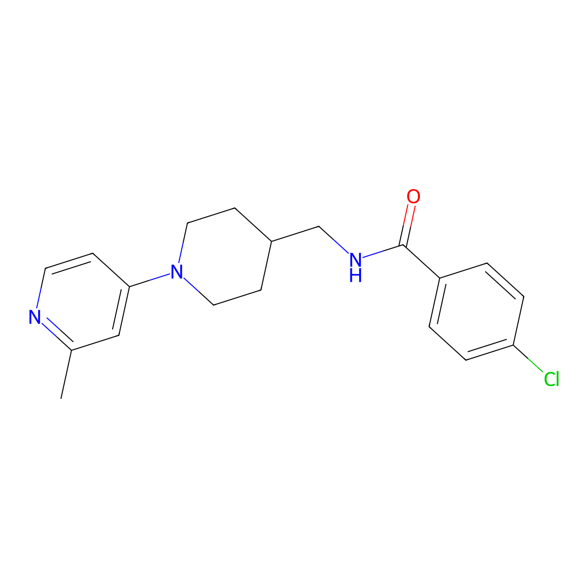 4-chloro-N-((1-(2-methylpyridin-4-yl)piperidin-4-yl)methyl)benzamide molecular structure, CAS 2034381-81-0