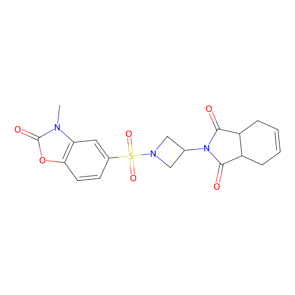 2-(1-((3-methyl-2-oxo-2,3-dihydrobenzo[d]oxazol-5-yl)sulfonyl)azetidin-3-yl)-3a,4,7,7a-tetrahydro-1H-isoindole-1,3(2H)-dione molecular structure, CAS 2034381-84-3