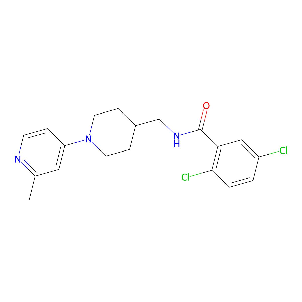 2,5-dichloro-N-((1-(2-methylpyridin-4-yl)piperidin-4-yl)methyl)benzamide molecular structure, CAS 2034381-90-1