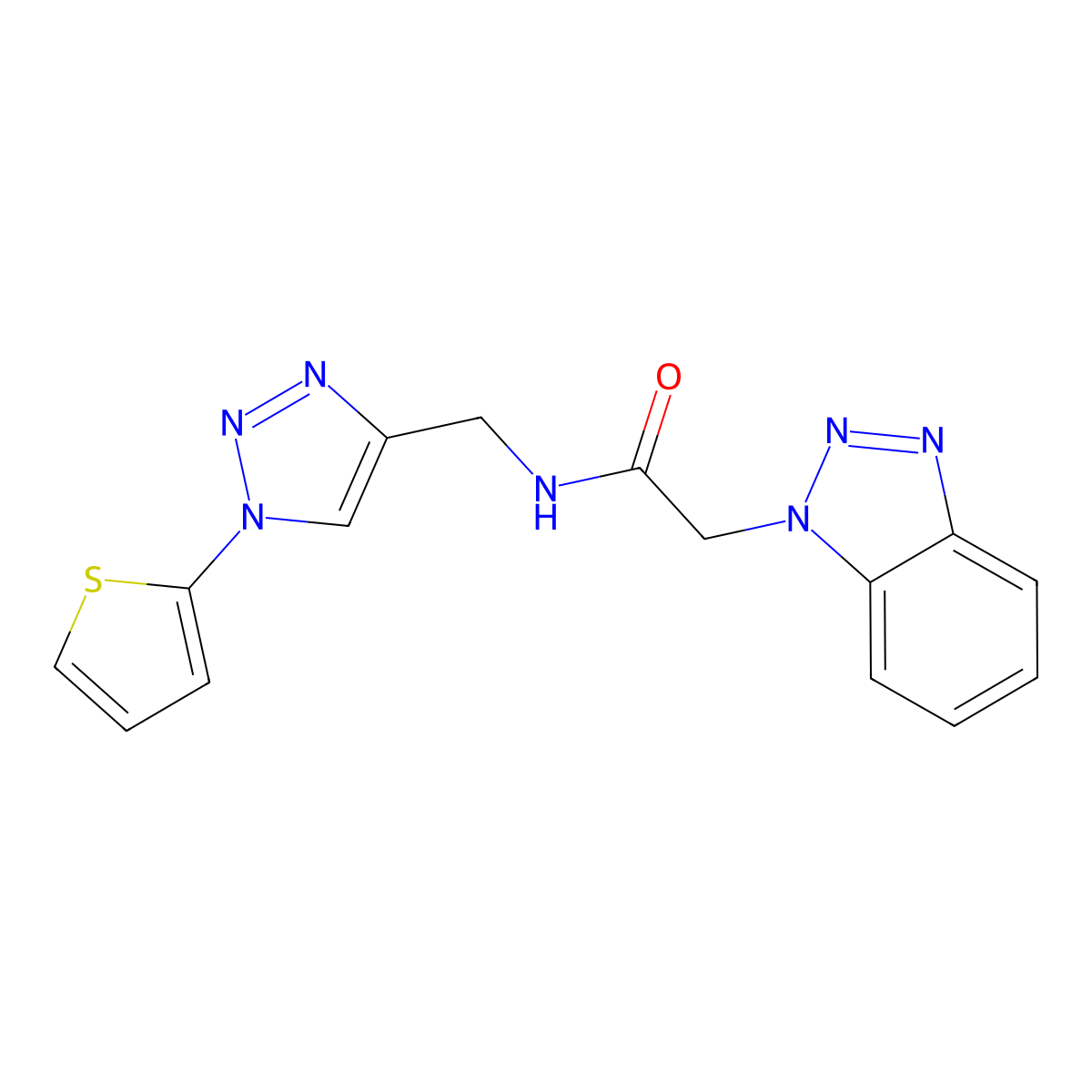 2-(1H-benzo[d][1,2,3]triazol-1-yl)-N-((1-(thiophen-2-yl)-1H-1,2,3-triazol-4-yl)methyl)acetamide molecular structure, CAS 2034381-93-4