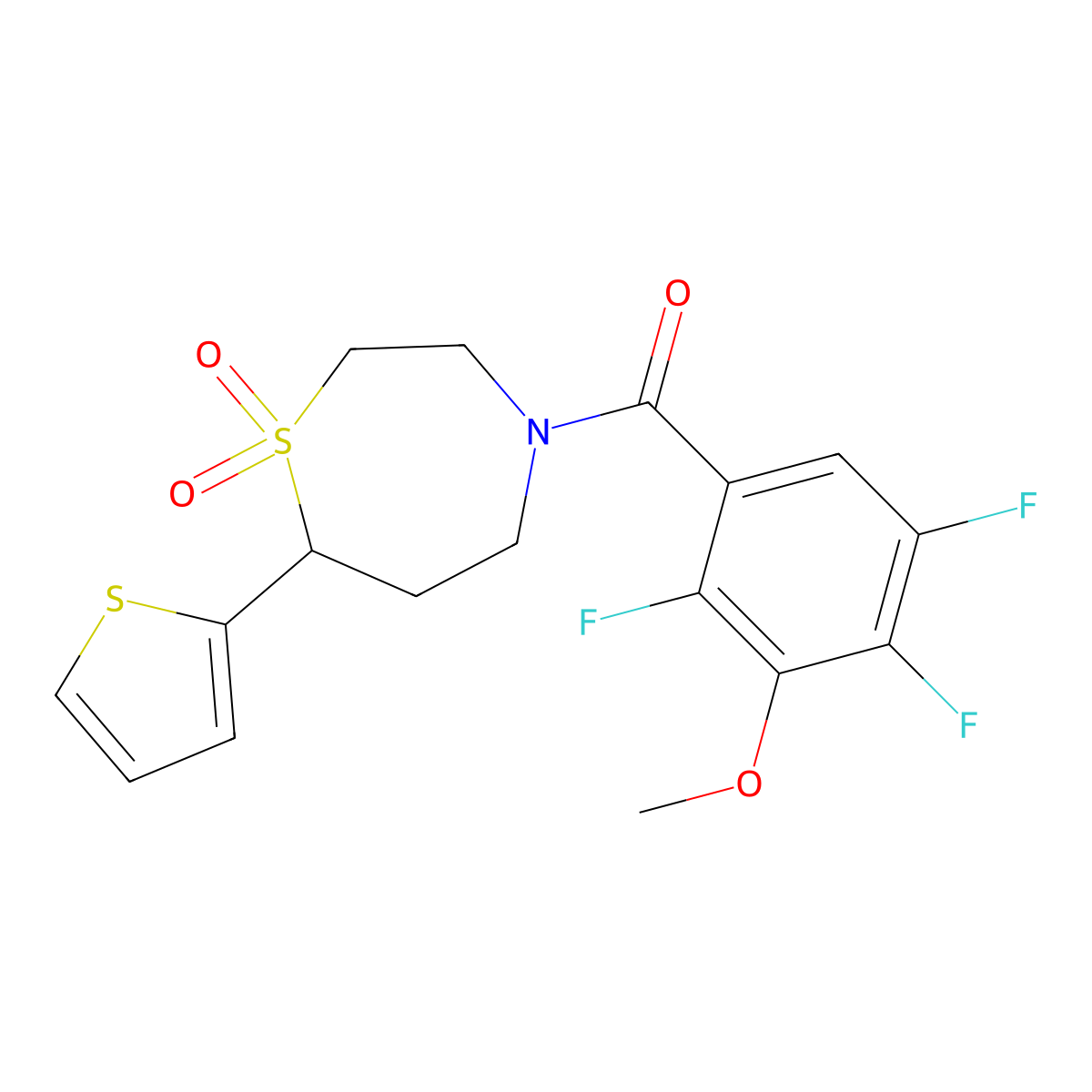 (1,1-Dioxido-7-(thiophen-2-yl)-1,4-thiazepan-4-yl)(2,4,5-trifluoro-3-methoxyphenyl)methanone molecular structure, CAS 2034382-01-7