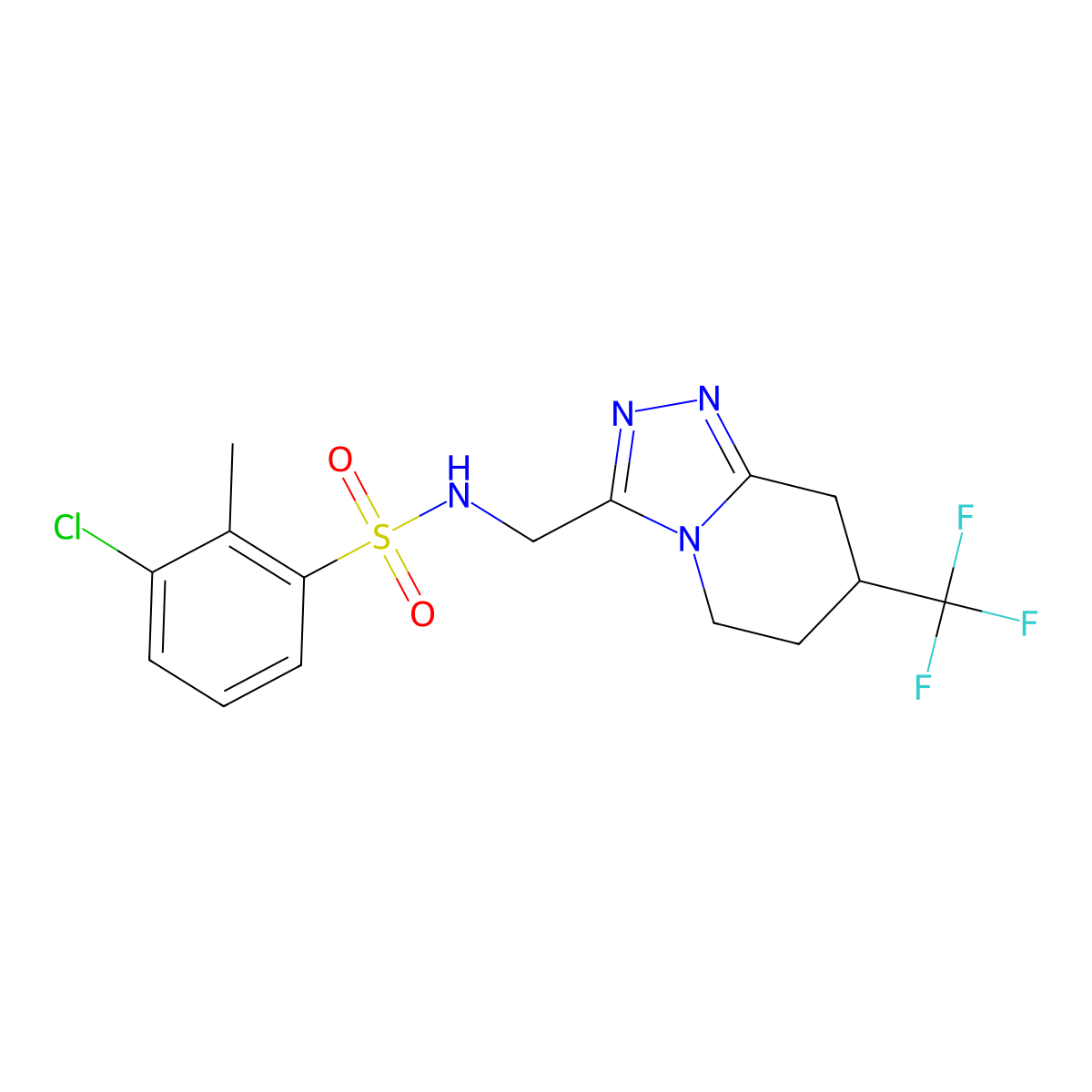 3-chloro-2-methyl-N-((7-(trifluoromethyl)-5,6,7,8-tetrahydro-[1,2,4]triazolo[4,3-a]pyridin-3-yl)methyl)benzenesulfonamide molecular structure, CAS 2034382-02-8