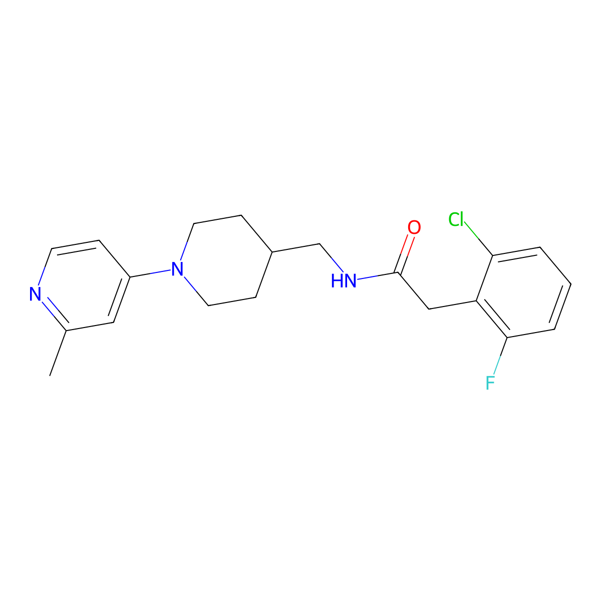 2-(2-chloro-6-fluorophenyl)-N-((1-(2-methylpyridin-4-yl)piperidin-4-yl)methyl)acetamide molecular structure, CAS 2034382-03-9