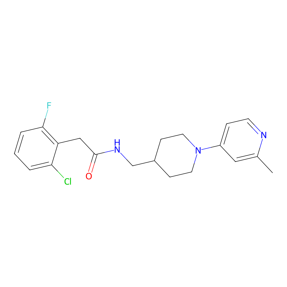 2-(2-chloro-6-fluorophenyl)-N-((1-(2-methylpyridin-4-yl)piperidin-4-yl)methyl)acetamide molecular structure, CAS 2034382-03-9
