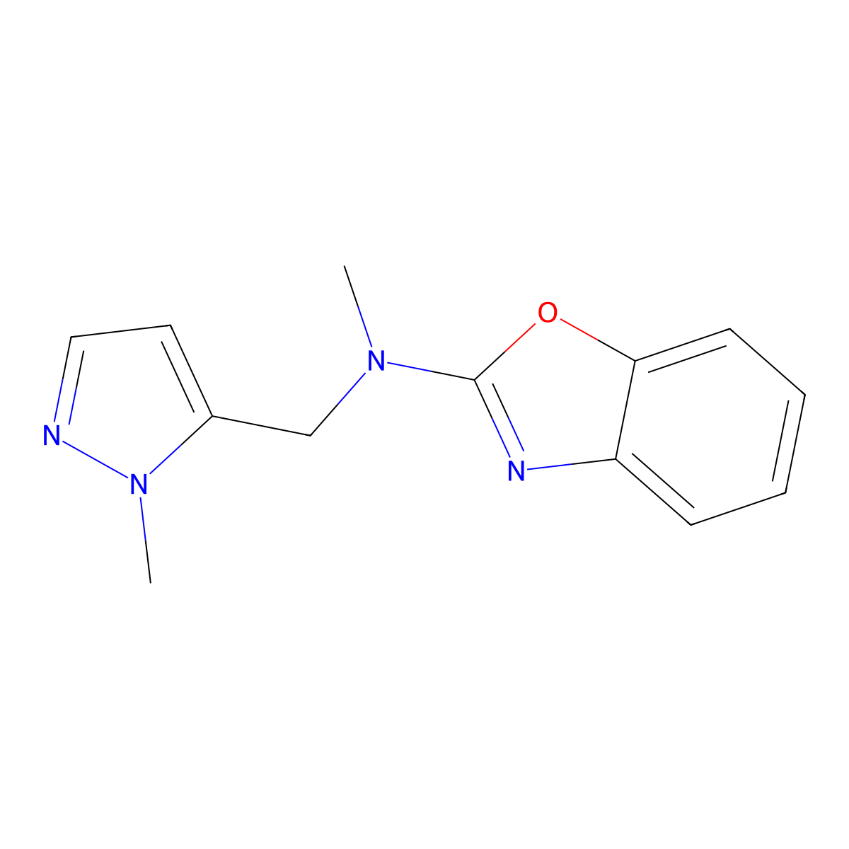 N-methyl-N-((1-methyl-1H-pyrazol-5-yl)methyl)benzo[d]oxazol-2-amine molecular structure, CAS 2034382-06-2