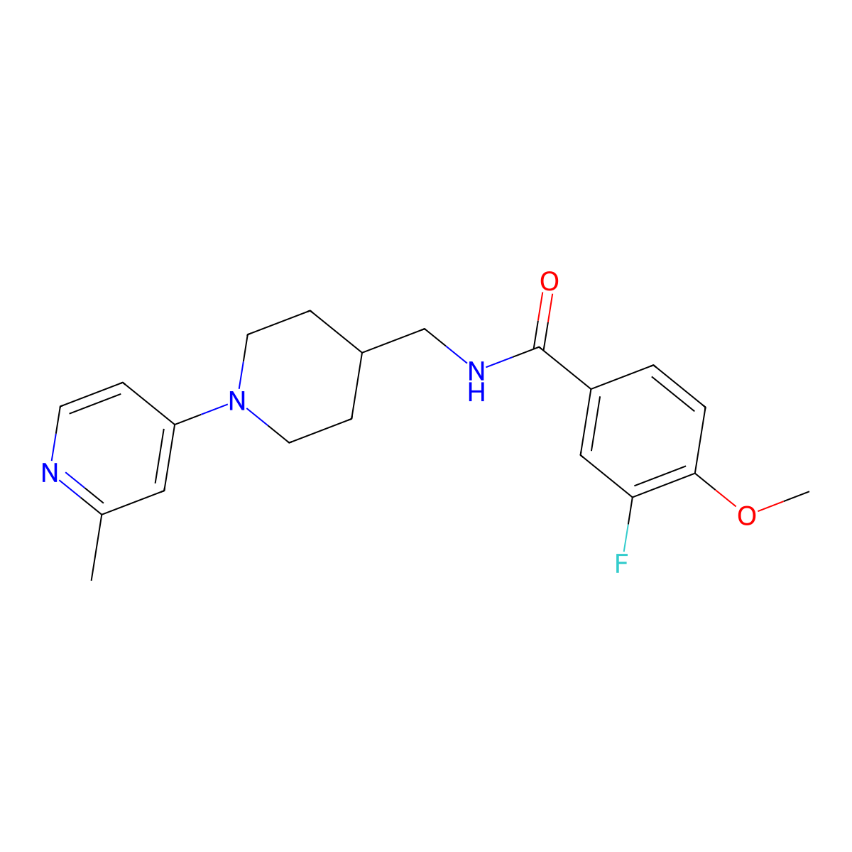 3-fluoro-4-methoxy-N-((1-(2-methylpyridin-4-yl)piperidin-4-yl)methyl)benzamide molecular structure, CAS 2034382-08-4