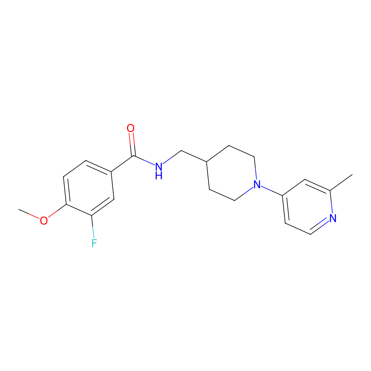 3-fluoro-4-methoxy-N-((1-(2-methylpyridin-4-yl)piperidin-4-yl)methyl)benzamide molecular structure, CAS 2034382-08-4