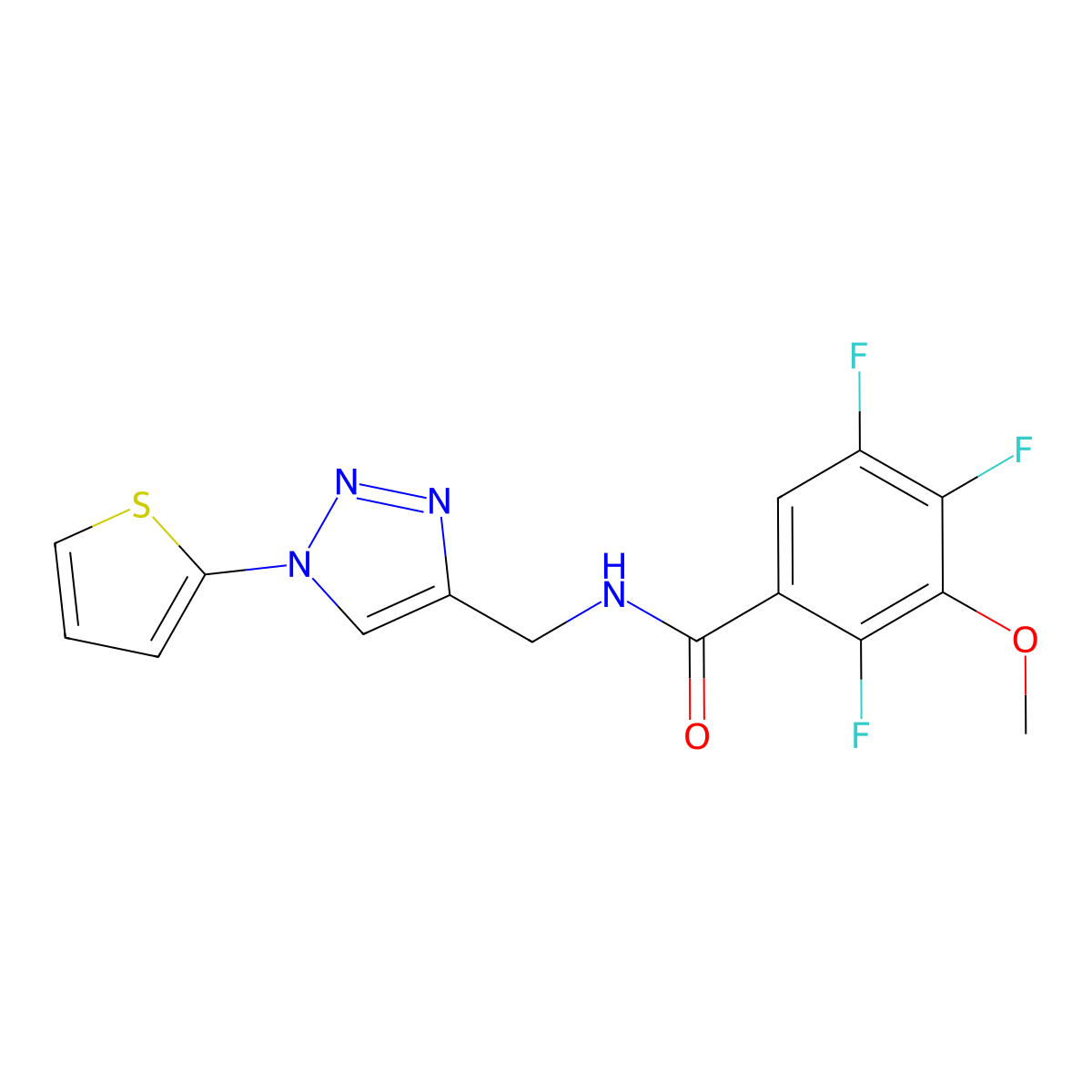 2,4,5-trifluoro-3-methoxy-N-((1-(thiophen-2-yl)-1H-1,2,3-triazol-4-yl)methyl)benzamide molecular structure, CAS 2034382-10-8