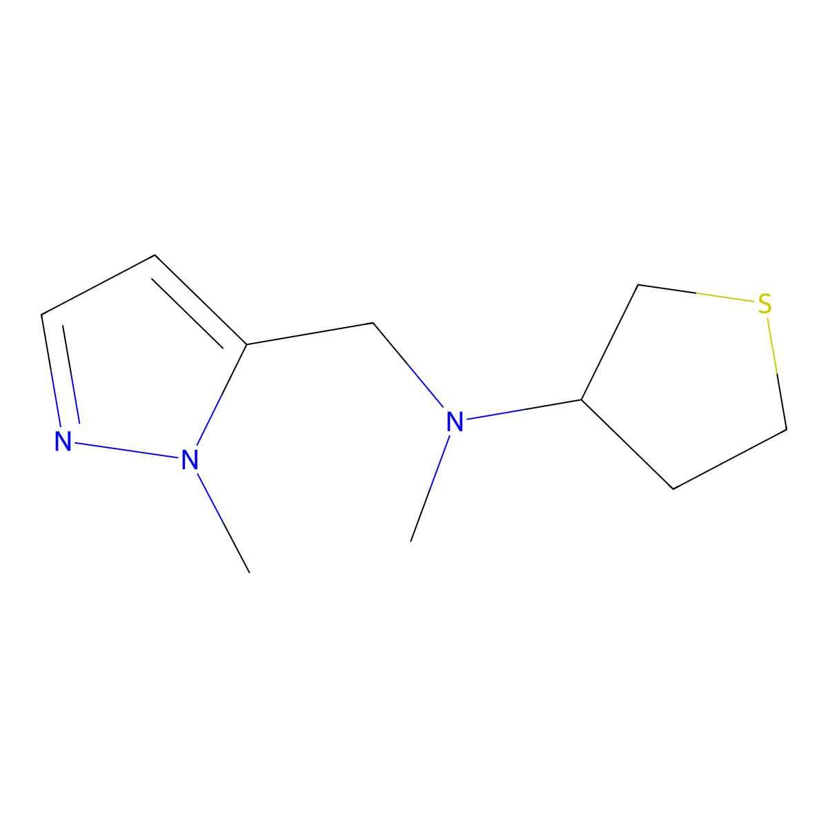 N-methyl-N-[(1-methyl-1H-pyrazol-5-yl)methyl]thiolan-3-amine molecular structure, CAS 2034382-11-9