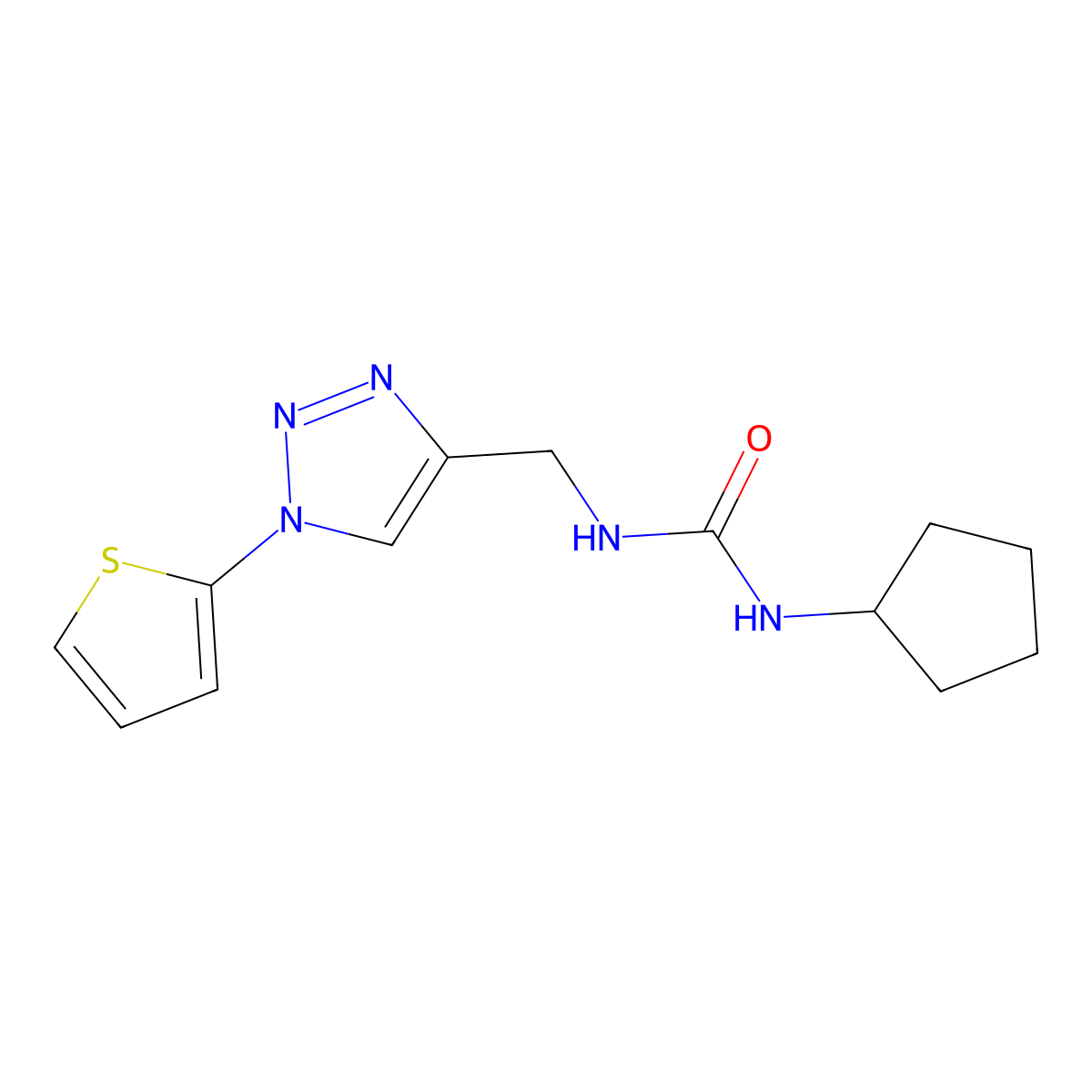 1-cyclopentyl-3-{[1-(thiophen-2-yl)-1H-1,2,3-triazol-4-yl]methyl}urea molecular structure, CAS 2034382-17-5
