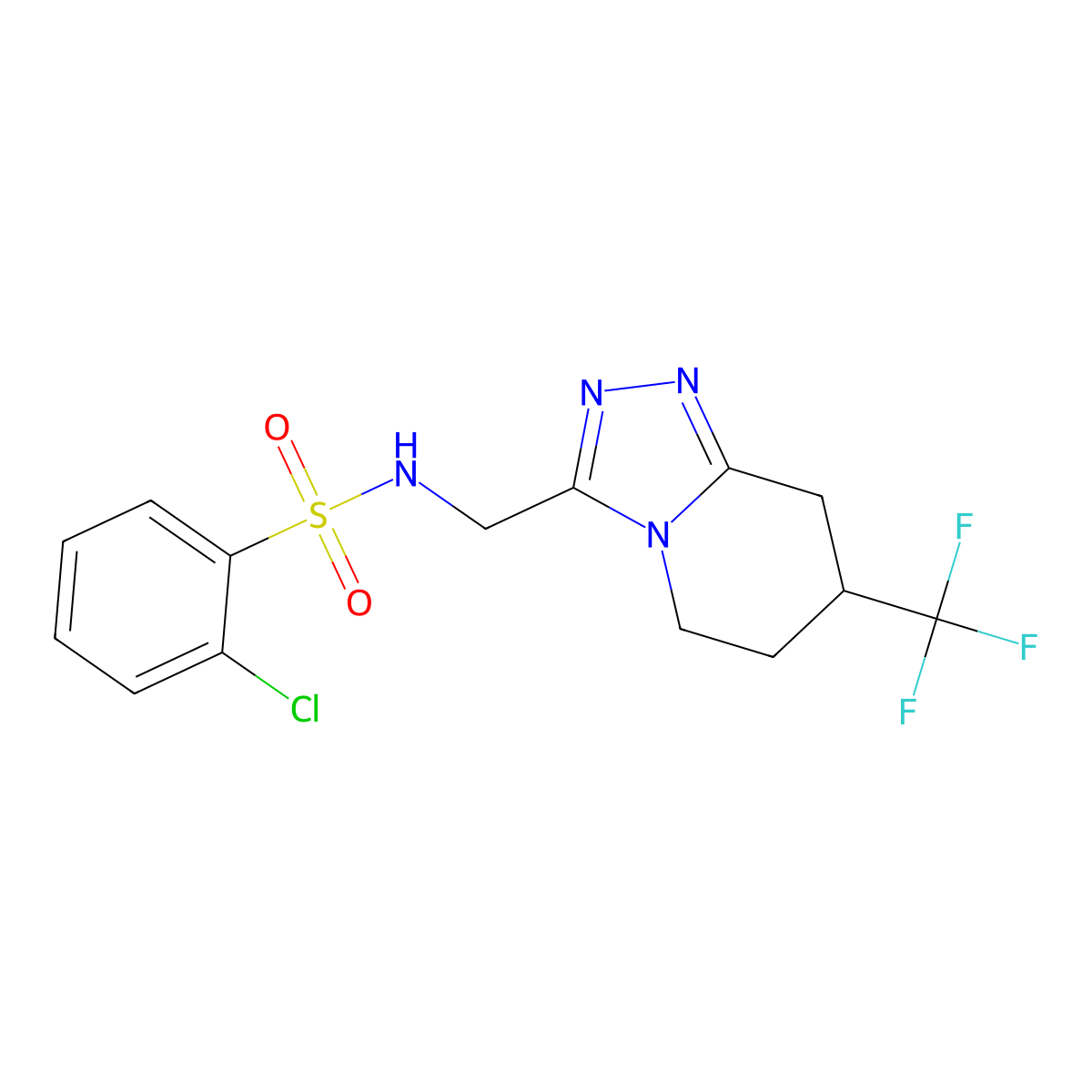 2-chloro-N-((7-(trifluoromethyl)-5,6,7,8-tetrahydro-[1,2,4]triazolo[4,3-a]pyridin-3-yl)methyl)benzenesulfonamide molecular structure, CAS 2034382-19-7