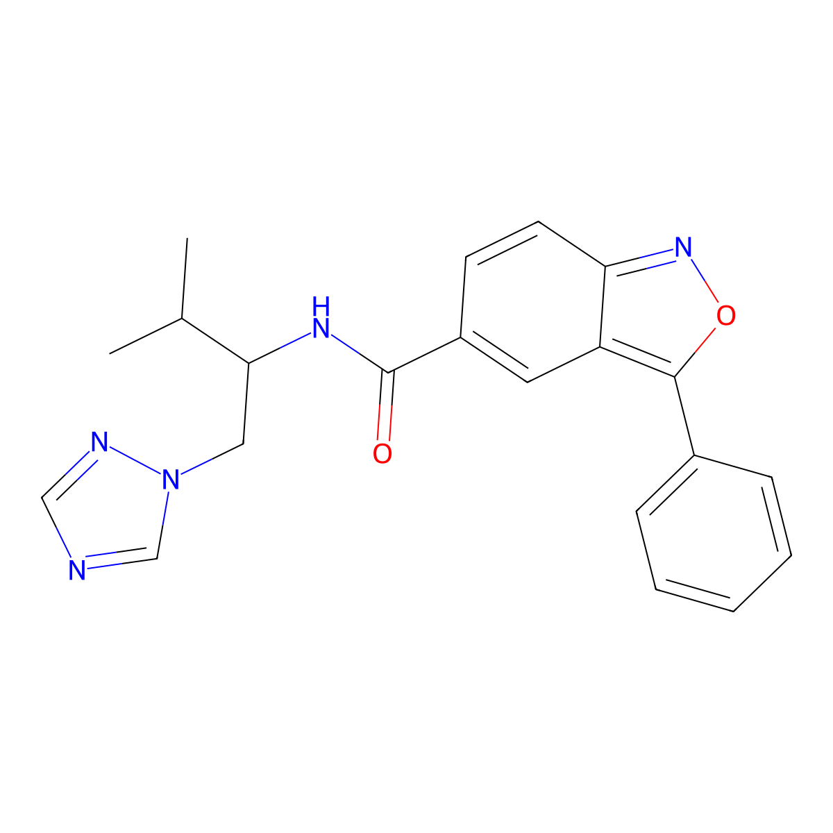 N-(3-methyl-1-(1H-1,2,4-triazol-1-yl)butan-2-yl)-3-phenylbenzo[c]isoxazole-5-carboxamide molecular structure, CAS 2034382-22-2