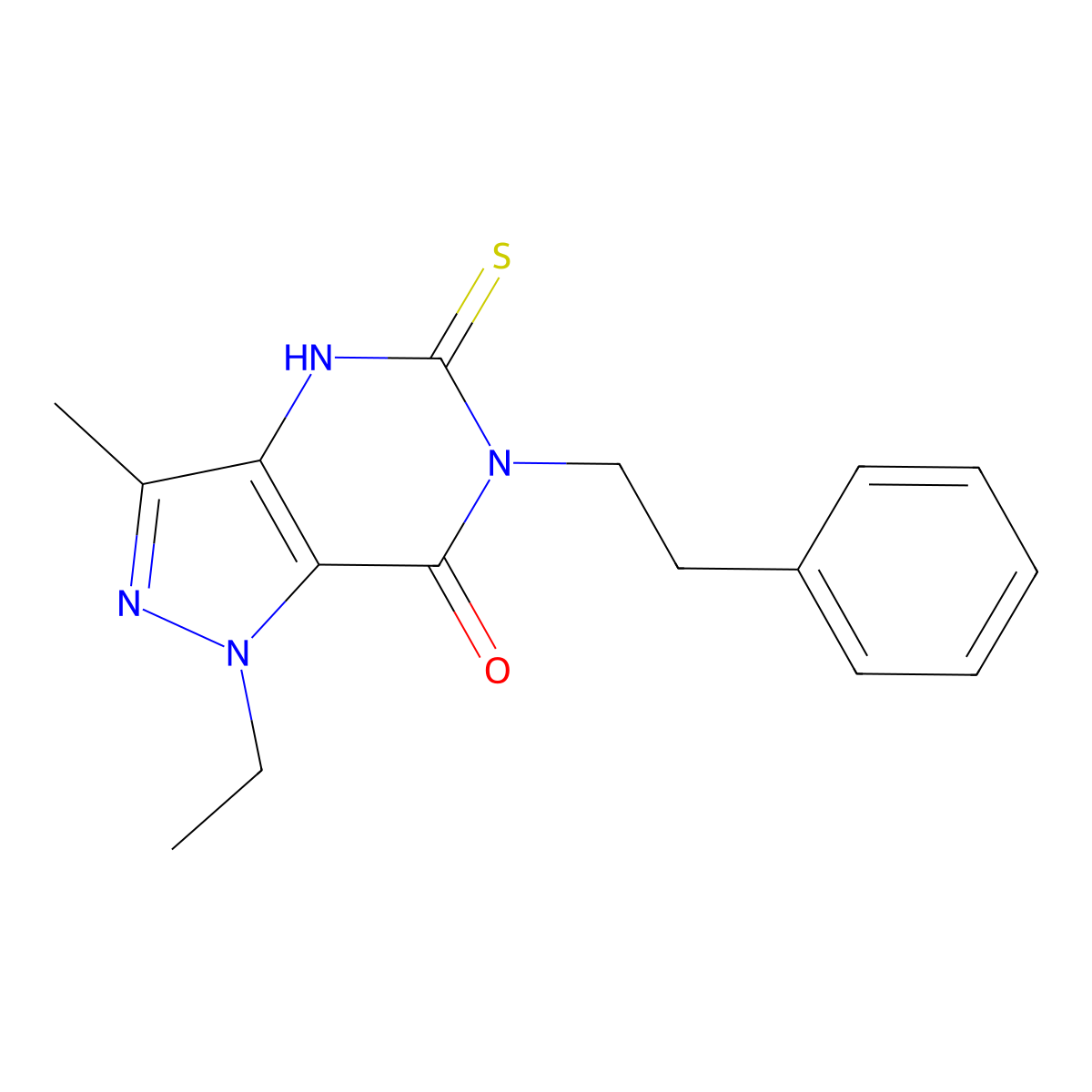 1-ethyl-3-methyl-6-phenethyl-5-thioxo-5,6-dihydro-1H-pyrazolo[4,3-d]pyrimidin-7(4H)-one molecular structure, CAS 2034382-23-3