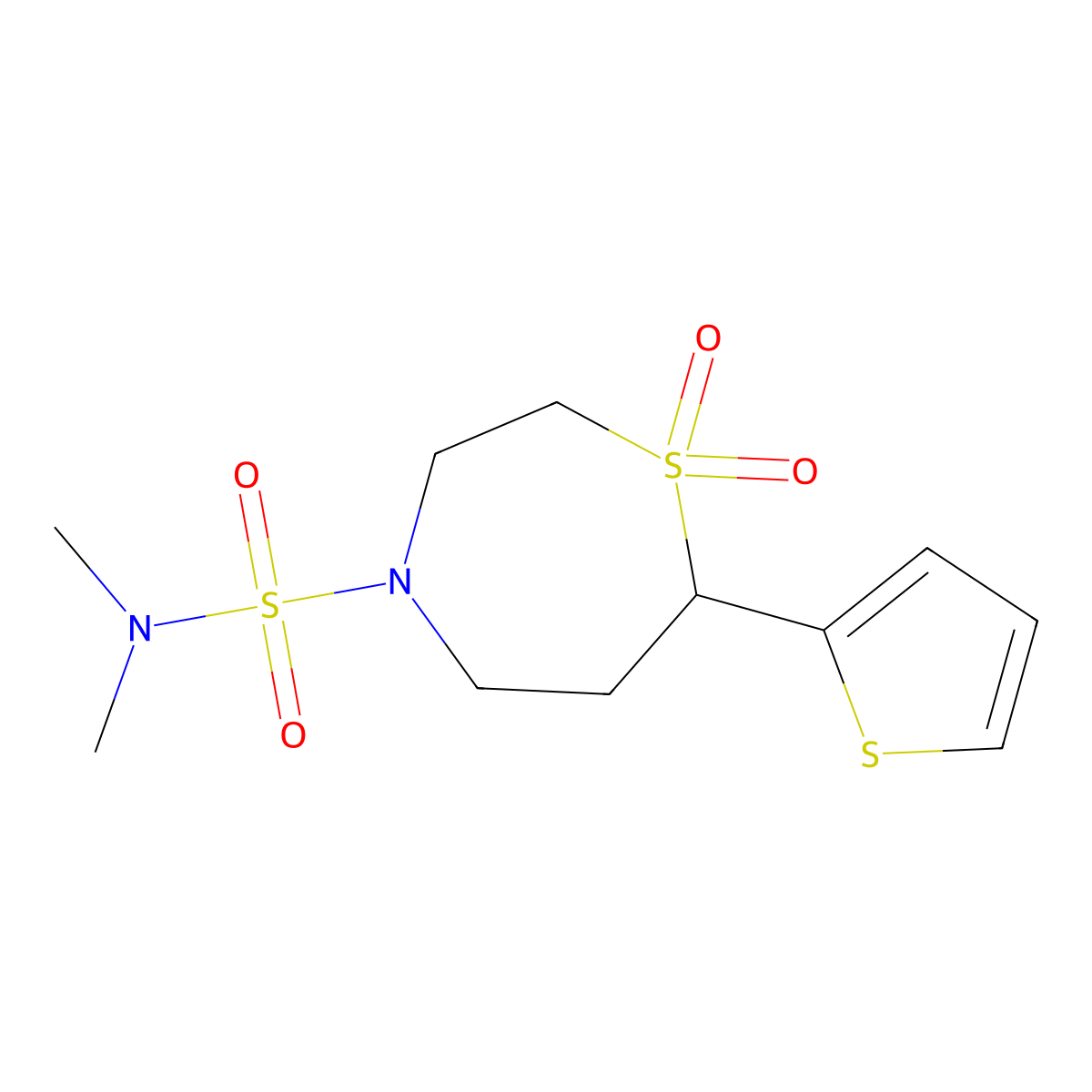 N,N-dimethyl-7-(thiophen-2-yl)-1,4-thiazepane-4-sulfonamide 1,1-dioxide molecular structure, CAS 2034382-34-6