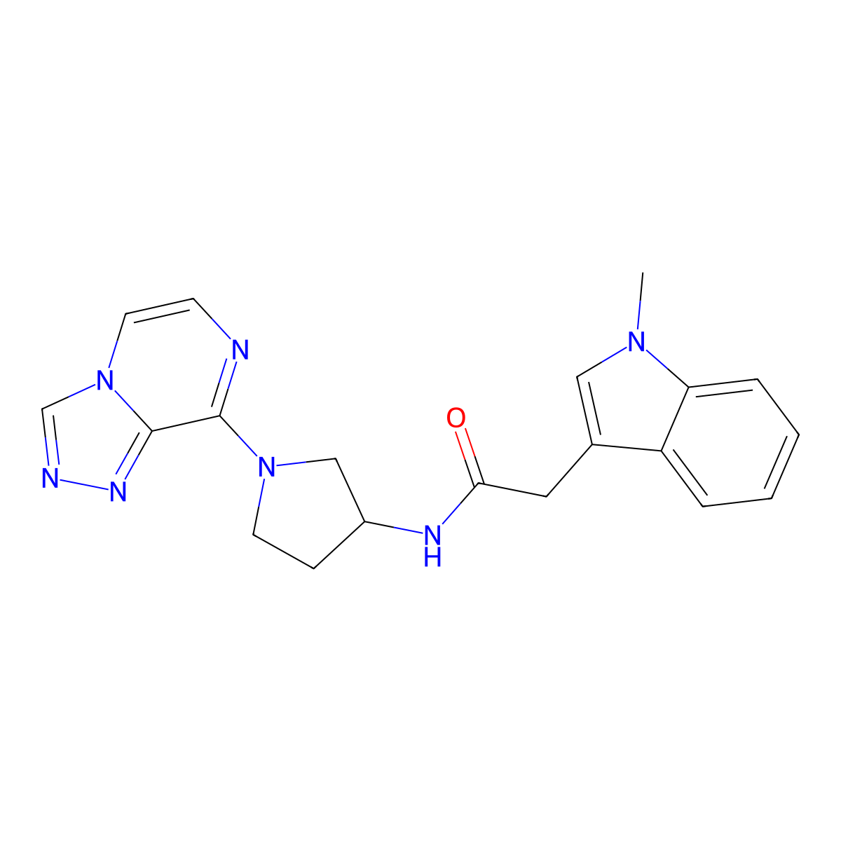 N-(1-([1,2,4]triazolo[4,3-a]pyrazin-8-yl)pyrrolidin-3-yl)-2-(1-methyl-1H-indol-3-yl)acetamide molecular structure, CAS 2034382-40-4