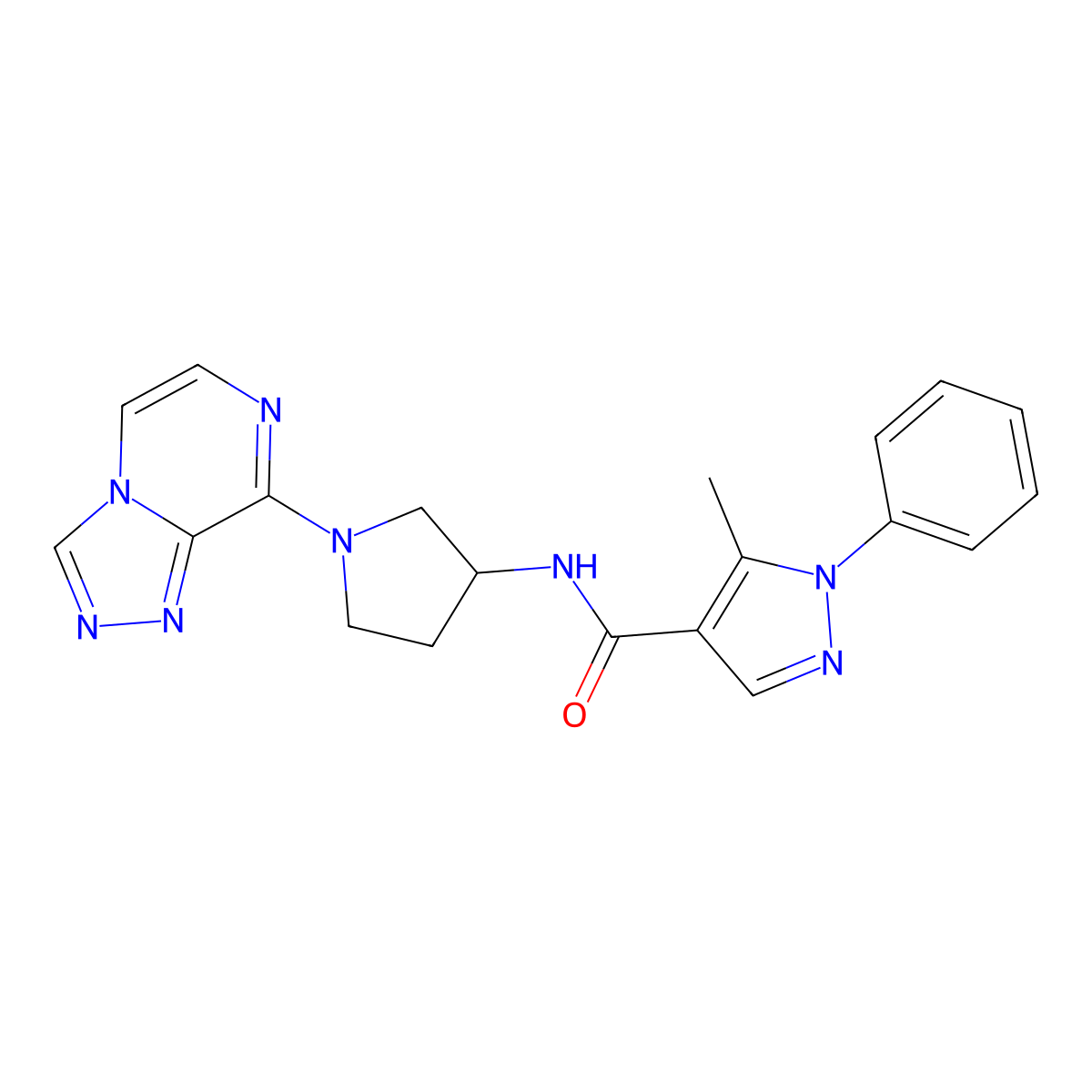 N-(1-([1,2,4]triazolo[4,3-a]pyrazin-8-yl)pyrrolidin-3-yl)-5-methyl-1-phenyl-1H-pyrazole-4-carboxamide molecular structure, CAS 2034382-45-9