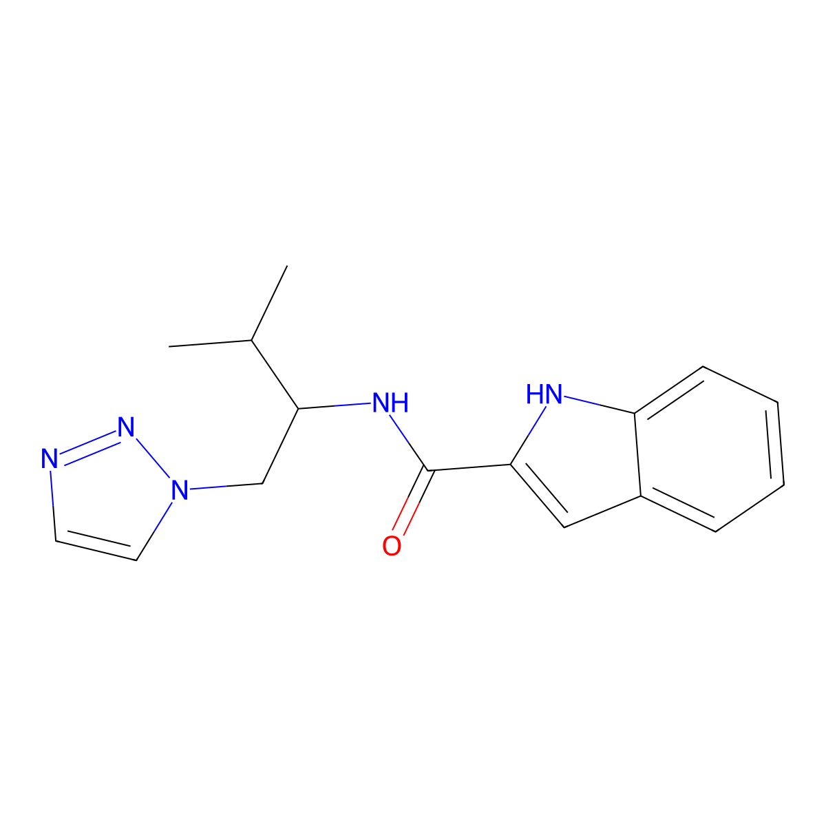 N-[3-methyl-1-(1H-1,2,3-triazol-1-yl)butan-2-yl]-1H-indole-2-carboxamide molecular structure, CAS 2034382-46-0
