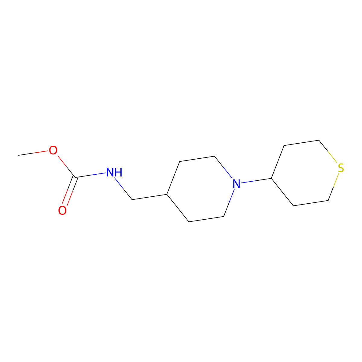 methyl ((1-(tetrahydro-2H-thiopyran-4-yl)piperidin-4-yl)methyl)carbamate molecular structure, CAS 2034382-47-1