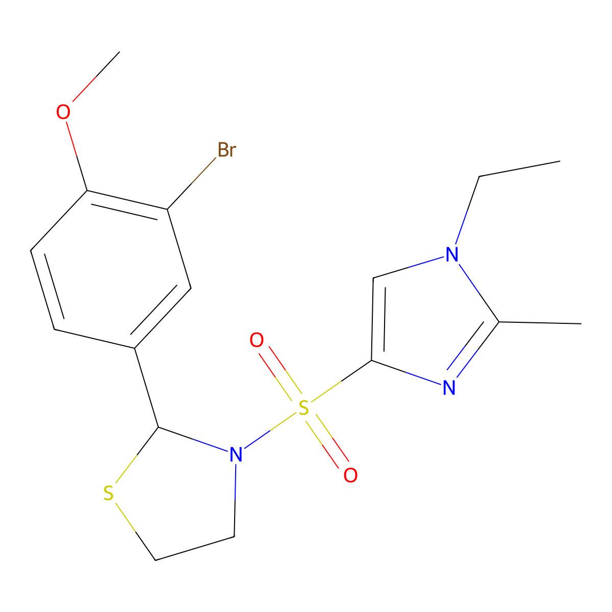2-(3-bromo-4-methoxyphenyl)-3-((1-ethyl-2-methyl-1H-imidazol-4-yl)sulfonyl)thiazolidine molecular structure, CAS 2034382-49-3