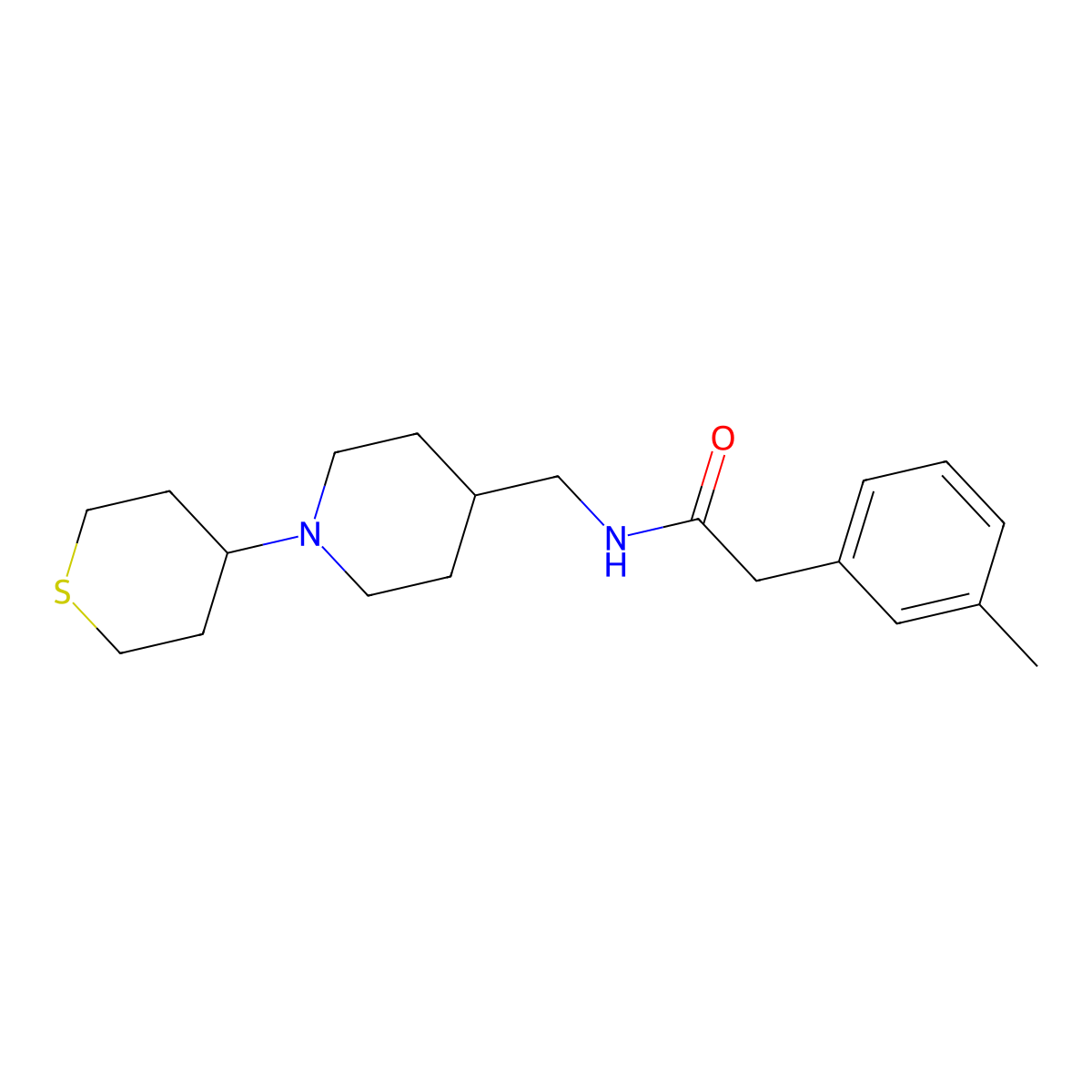 N-((1-(tetrahydro-2H-thiopyran-4-yl)piperidin-4-yl)methyl)-2-(m-tolyl)acetamide molecular structure, CAS 2034382-53-9