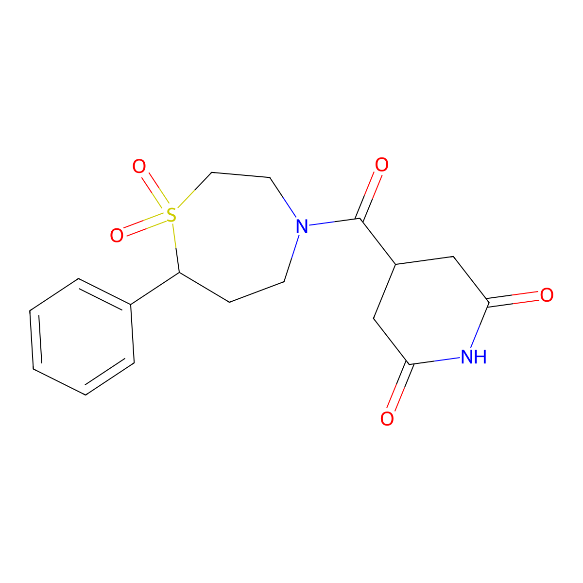 4-(1,1-Dioxido-7-phenyl-1,4-thiazepane-4-carbonyl)piperidine-2,6-dione molecular structure, CAS 2034382-56-2