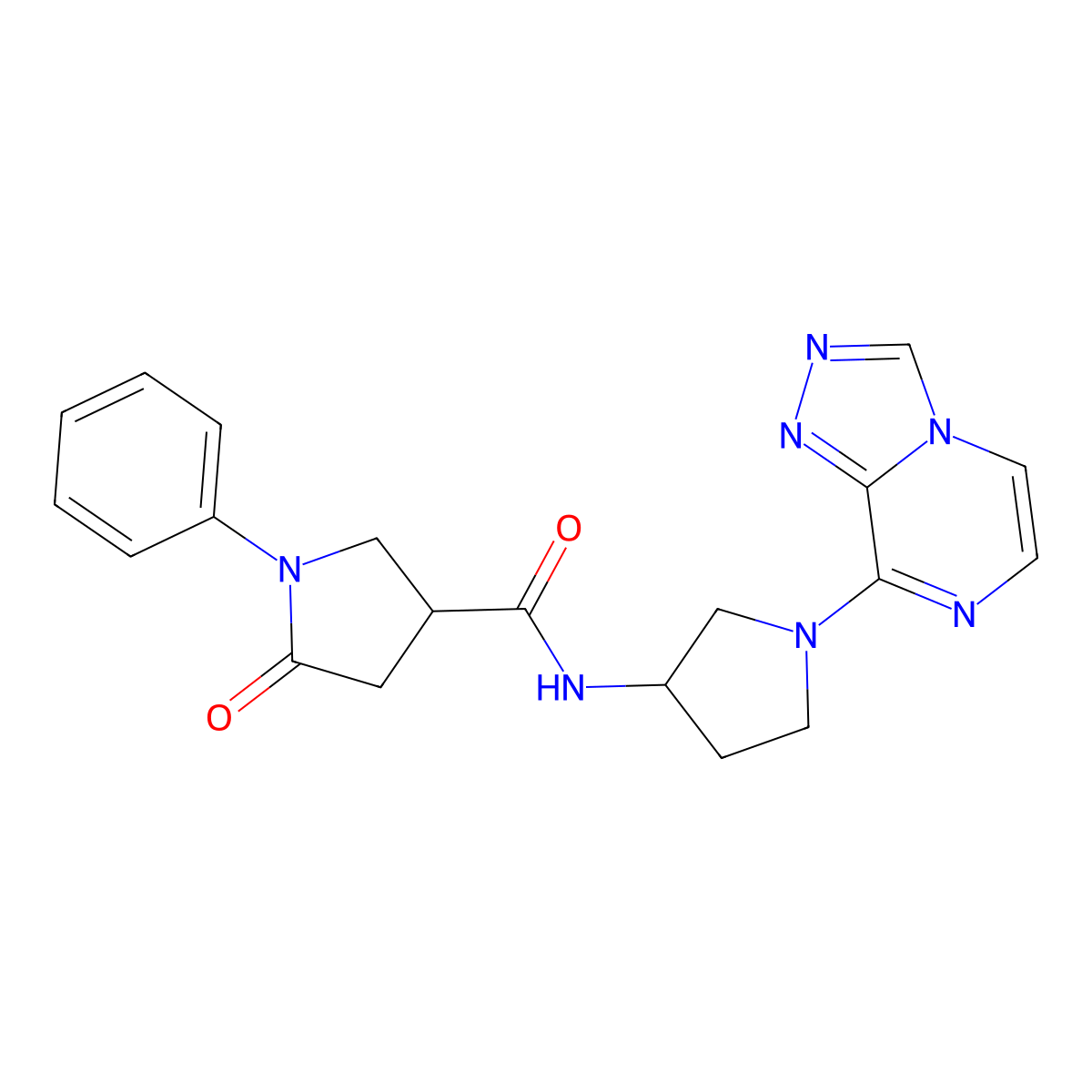 N-(1-([1,2,4]triazolo[4,3-a]pyrazin-8-yl)pyrrolidin-3-yl)-5-oxo-1-phenylpyrrolidine-3-carboxamide molecular structure, CAS 2034382-57-3