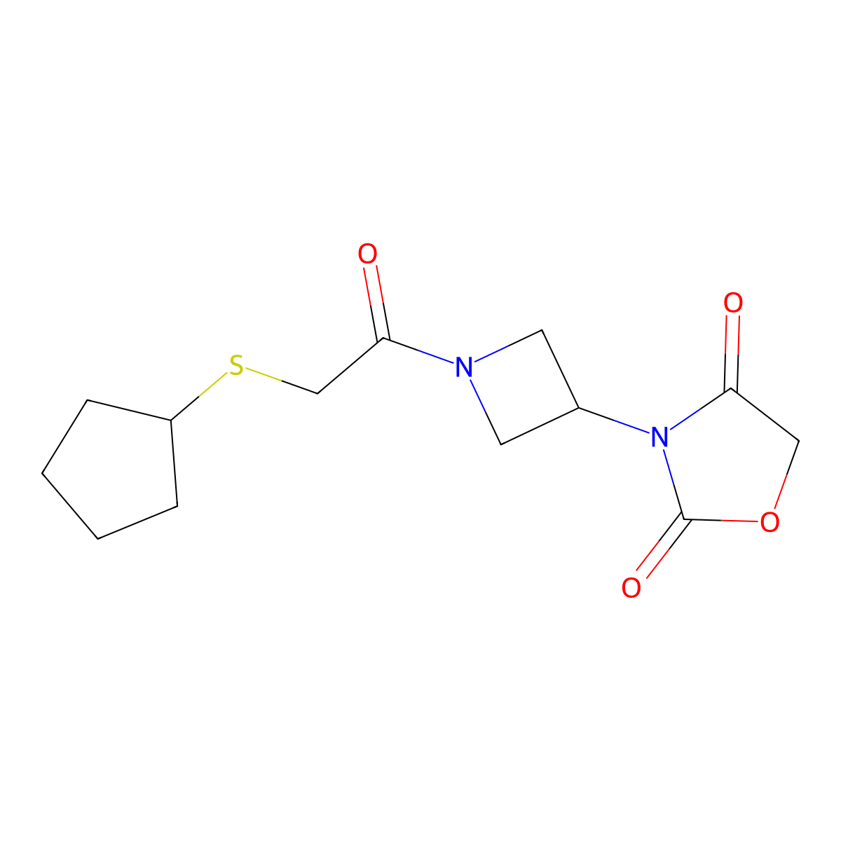 3-(1-(2-(Cyclopentylthio)acetyl)azetidin-3-yl)oxazolidine-2,4-dione molecular structure, CAS 2034382-65-3