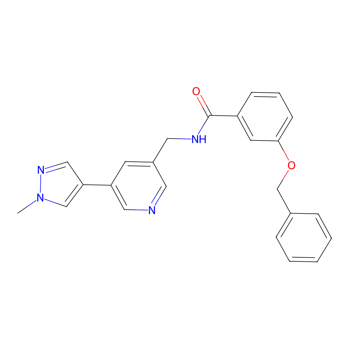 3-(benzyloxy)-N-{[5-(1-methyl-1H-pyrazol-4-yl)pyridin-3-yl]methyl}benzamide molecular structure, CAS 2034382-73-3
