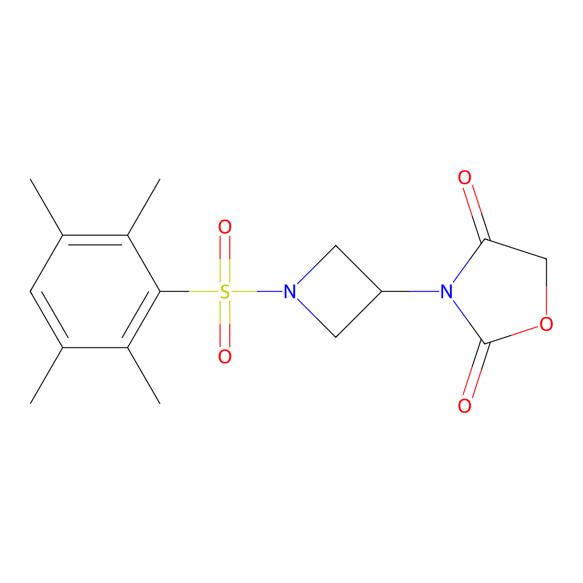 3-(1-((2,3,5,6-Tetramethylphenyl)sulfonyl)azetidin-3-yl)oxazolidine-2,4-dione molecular structure, CAS 2034382-89-1