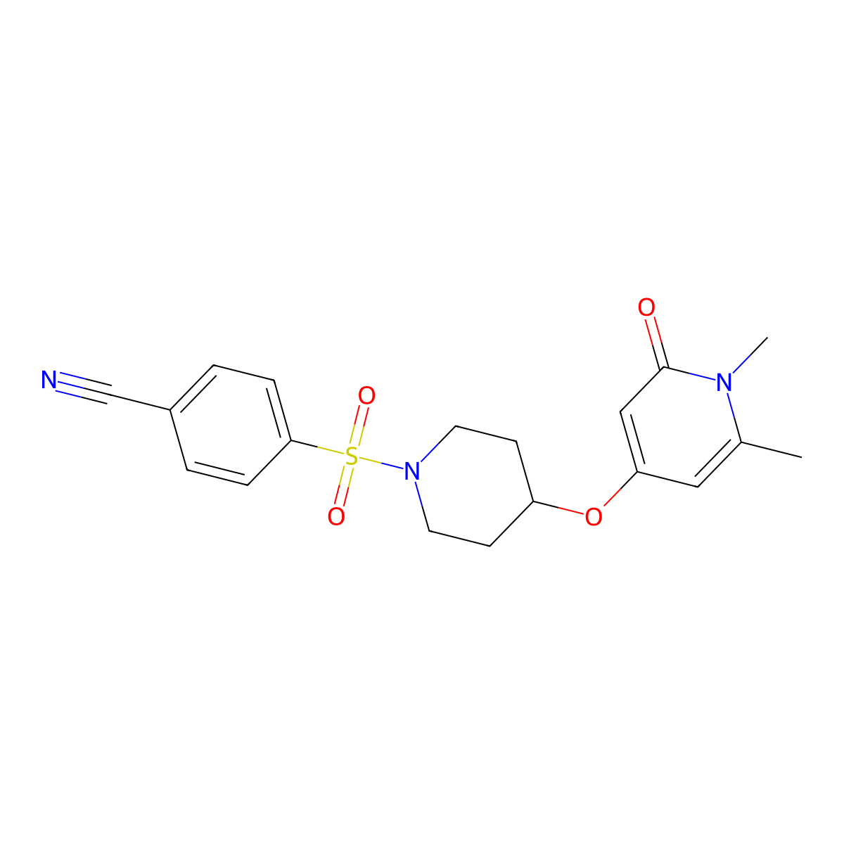 4-({4-[(1,6-Dimethyl-2-oxo-1,2-dihydropyridin-4-yl)oxy]piperidin-1-yl}sulfonyl)benzonitrile molecular structure, CAS 2034382-92-6