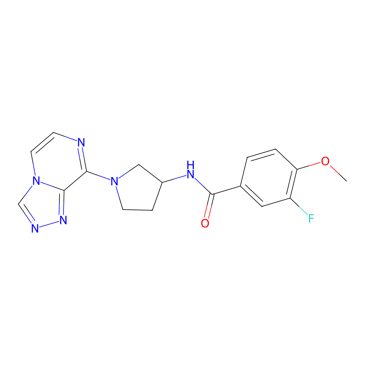 N-(1-([1,2,4]triazolo[4,3-a]pyrazin-8-yl)pyrrolidin-3-yl)-3-fluoro-4-methoxybenzamide molecular structure, CAS 2034382-96-0