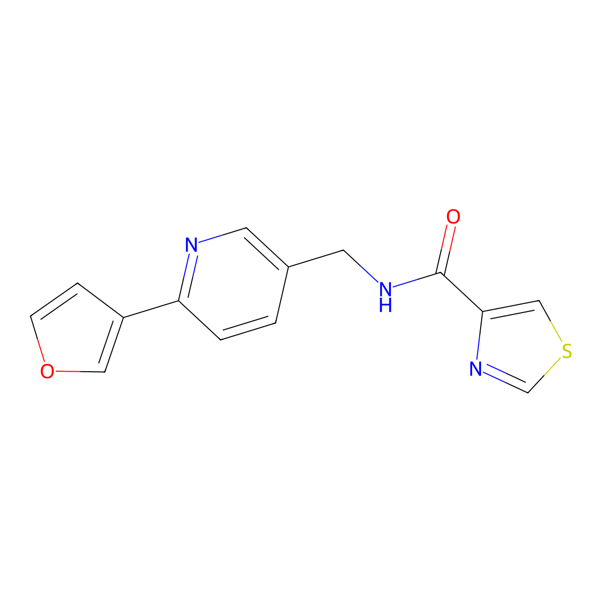 N-((6-(furan-3-yl)pyridin-3-yl)methyl)thiazole-4-carboxamide molecular structure, CAS 2034383-11-2