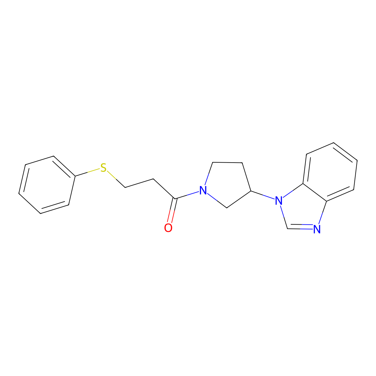 1-(3-(1H-benzo[d]imidazol-1-yl)pyrrolidin-1-yl)-3-(phenylthio)propan-1-one molecular structure, CAS 2034383-28-1
