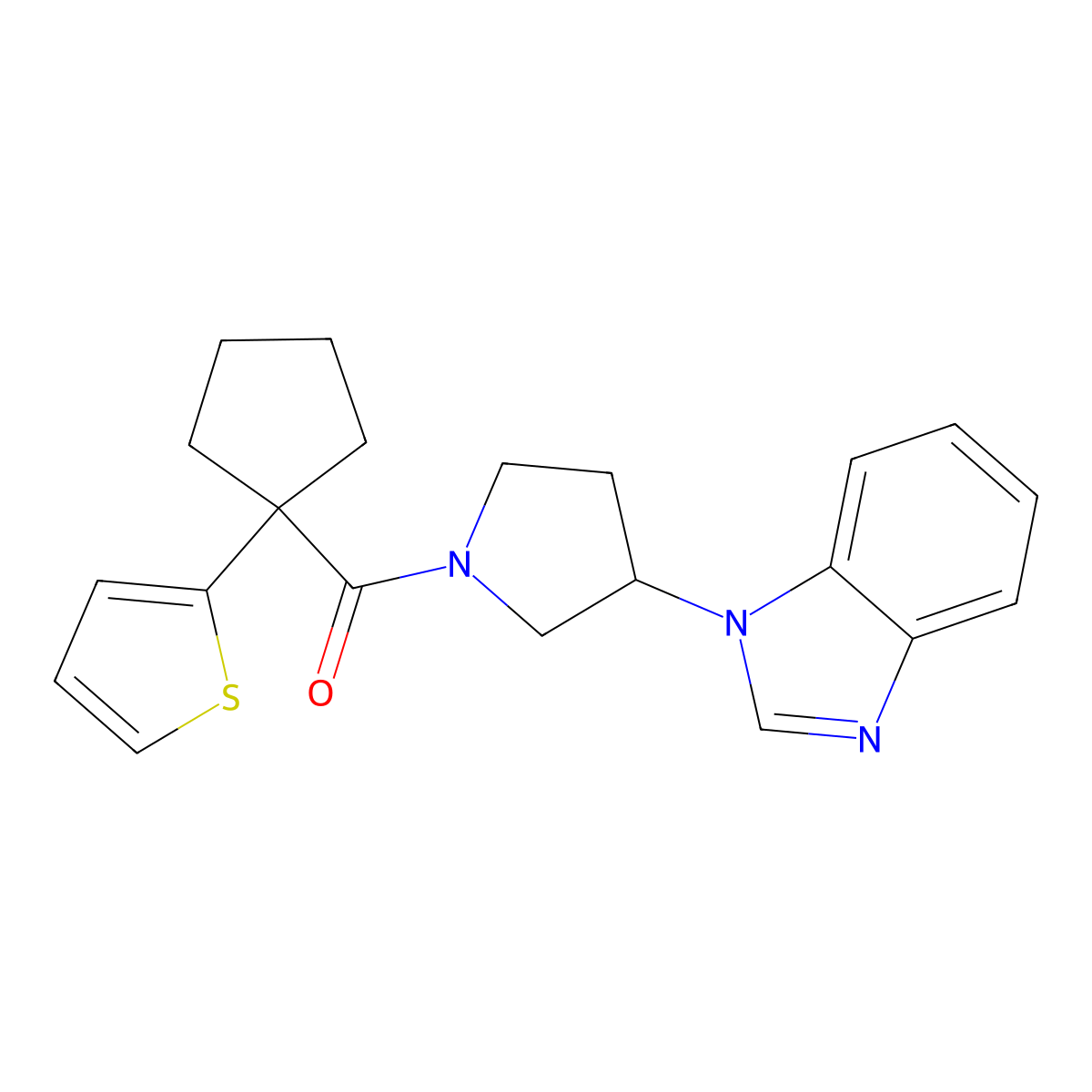 (3-(1H-benzo[d]imidazol-1-yl)pyrrolidin-1-yl)(1-(thiophen-2-yl)cyclopentyl)methanone molecular structure, CAS 2034383-38-3