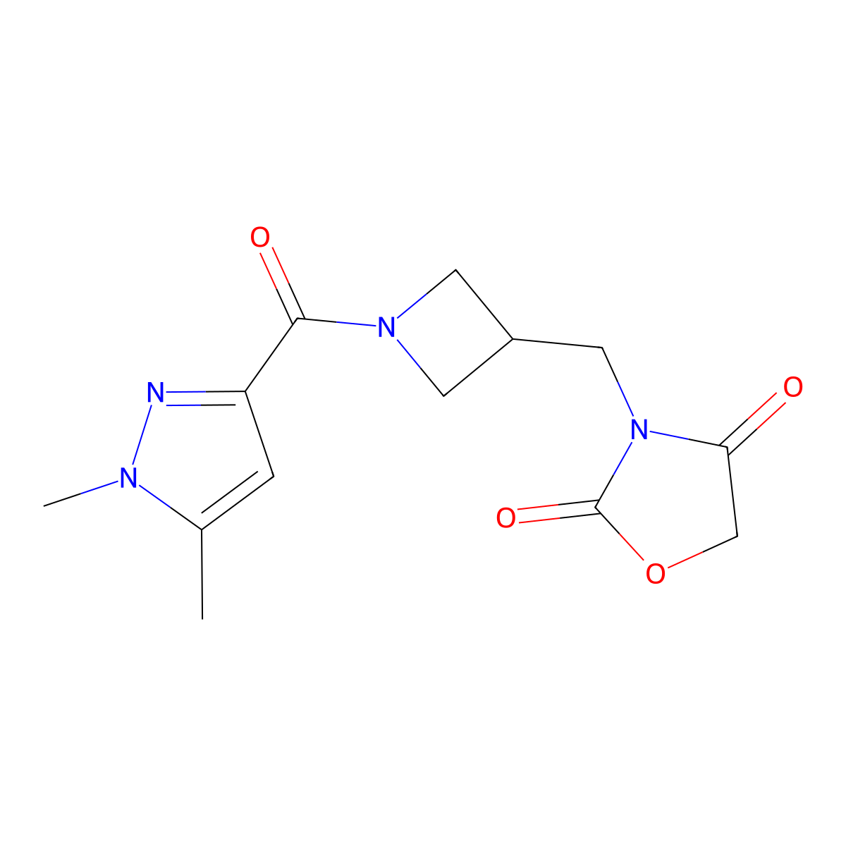 3-((1-(1,5-dimethyl-1H-pyrazole-3-carbonyl)azetidin-3-yl)methyl)oxazolidine-2,4-dione molecular structure, CAS 2034383-40-7