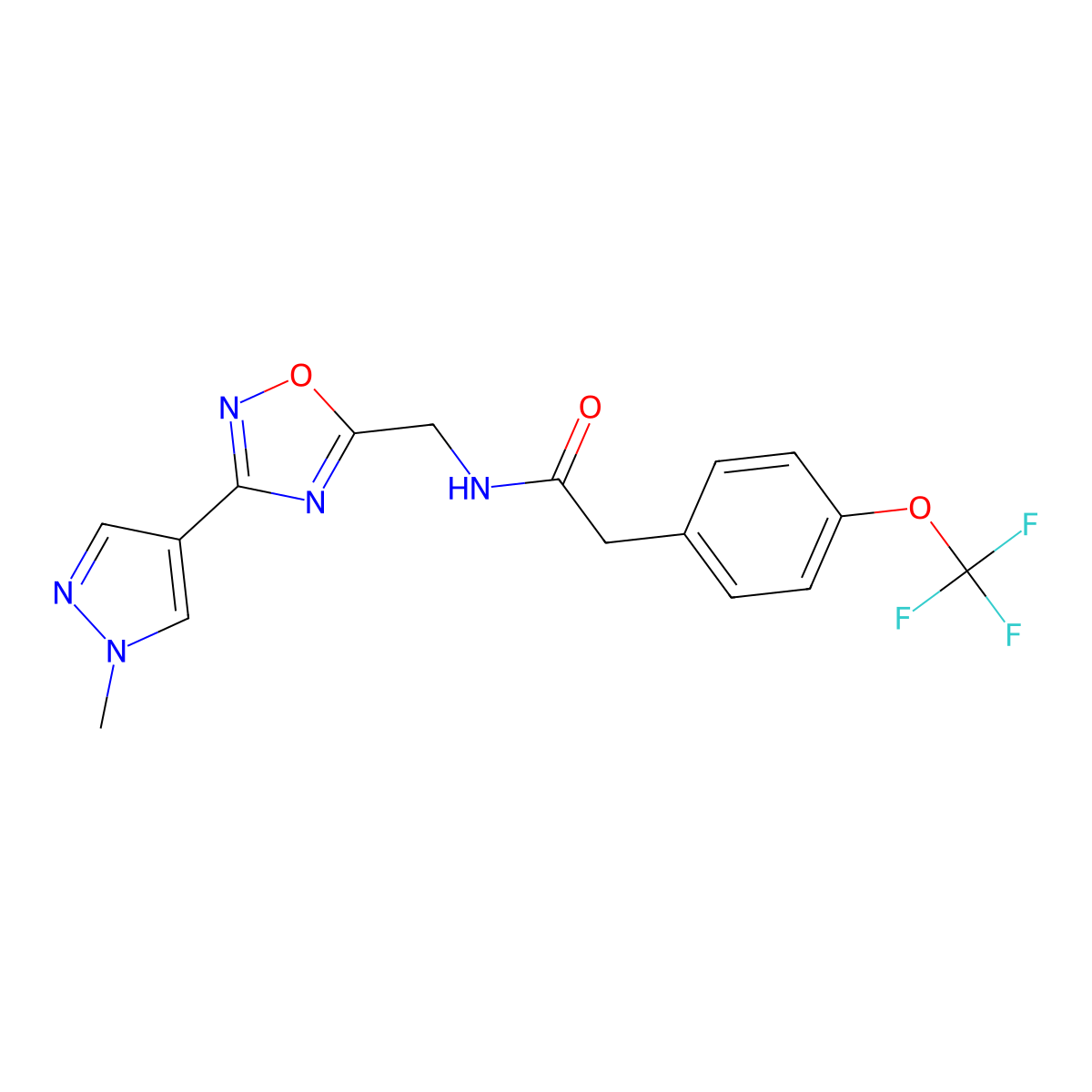 N-((3-(1-methyl-1H-pyrazol-4-yl)-1,2,4-oxadiazol-5-yl)methyl)-2-(4-(trifluoromethoxy)phenyl)acetamide molecular structure, CAS 2034383-41-8