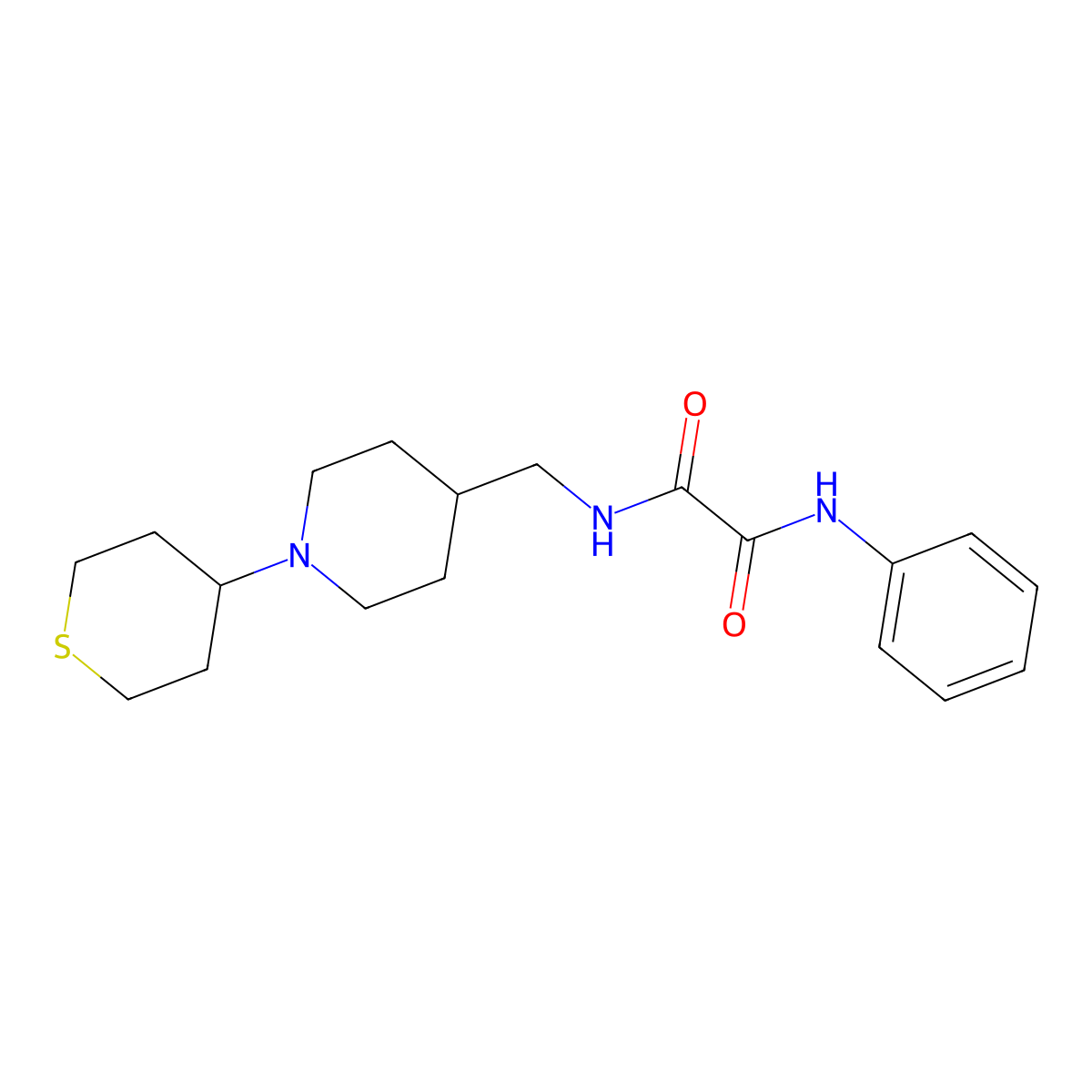 N1-phenyl-N2-((1-(tetrahydro-2H-thiopyran-4-yl)piperidin-4-yl)methyl)oxalamide molecular structure, CAS 2034383-49-6