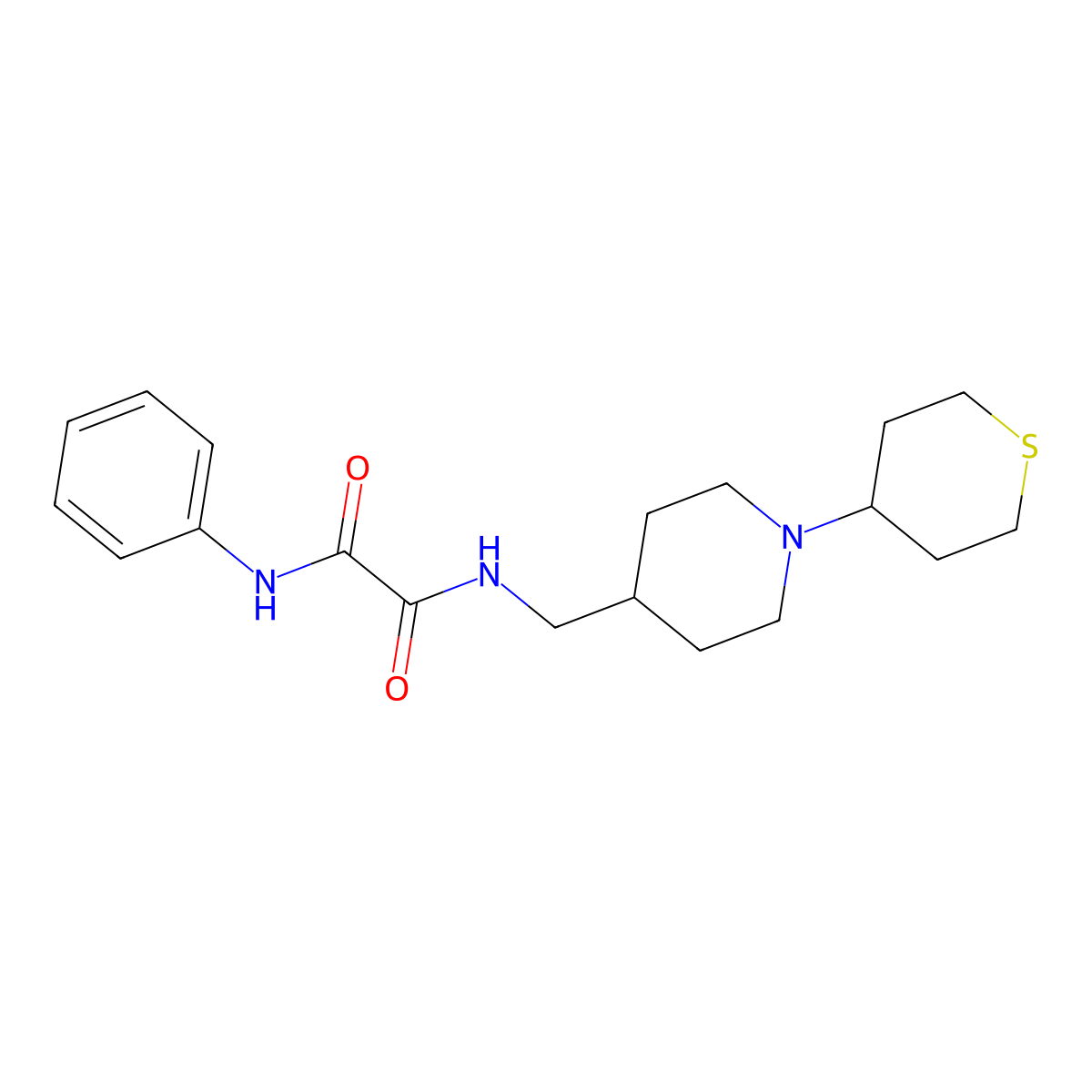 N1-phenyl-N2-((1-(tetrahydro-2H-thiopyran-4-yl)piperidin-4-yl)methyl)oxalamide molecular structure, CAS 2034383-49-6