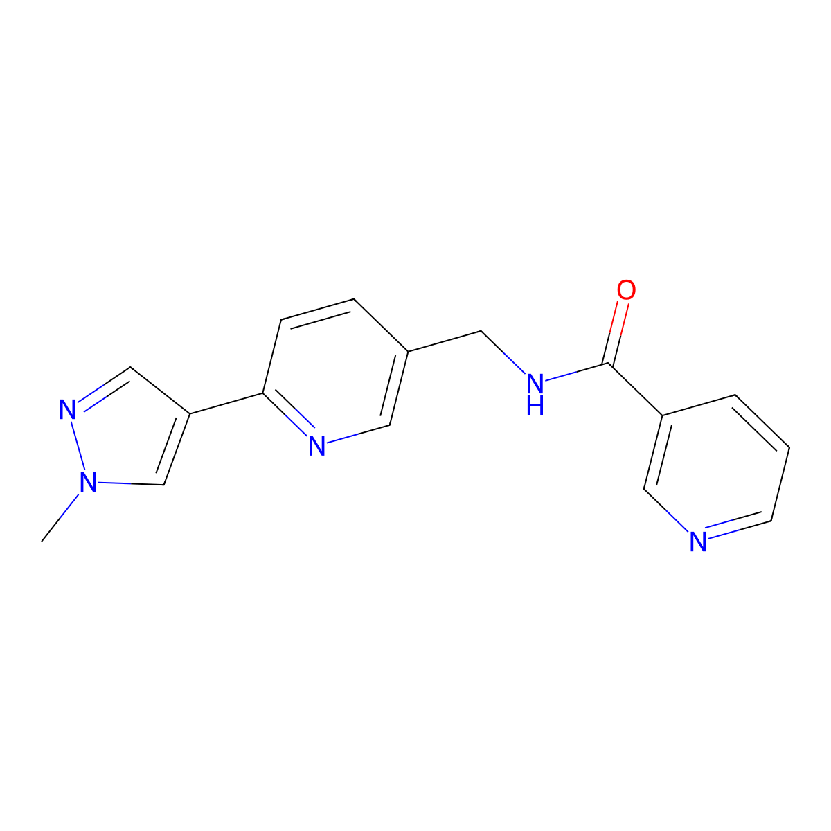 N-((6-(1-methyl-1H-pyrazol-4-yl)pyridin-3-yl)methyl)nicotinamide molecular structure, CAS 2034383-58-7