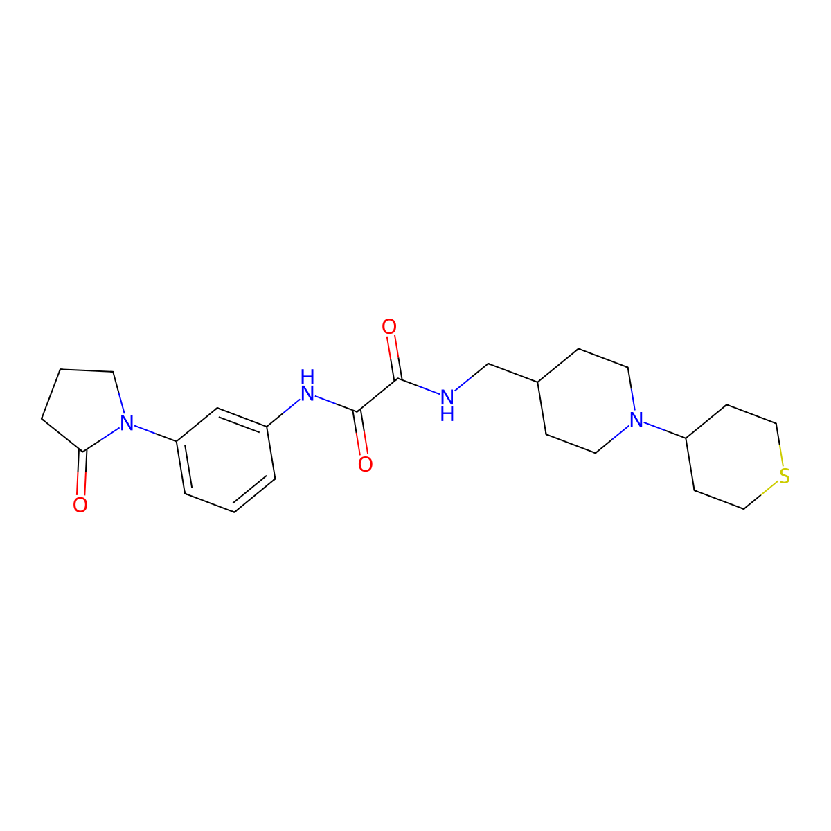 N1-(3-(2-oxopyrrolidin-1-yl)phenyl)-N2-((1-(tetrahydro-2H-thiopyran-4-yl)piperidin-4-yl)methyl)oxalamide molecular structure, CAS 2034383-60-1
