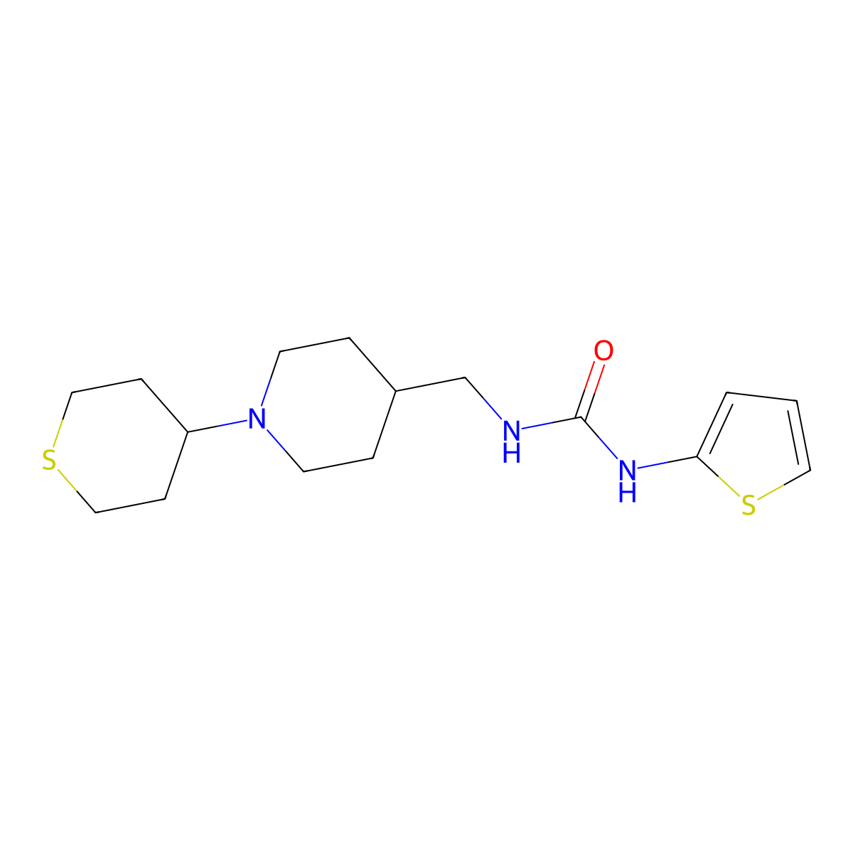 1-((1-(tetrahydro-2H-thiopyran-4-yl)piperidin-4-yl)methyl)-3-(thiophen-2-yl)urea molecular structure, CAS 2034383-72-5