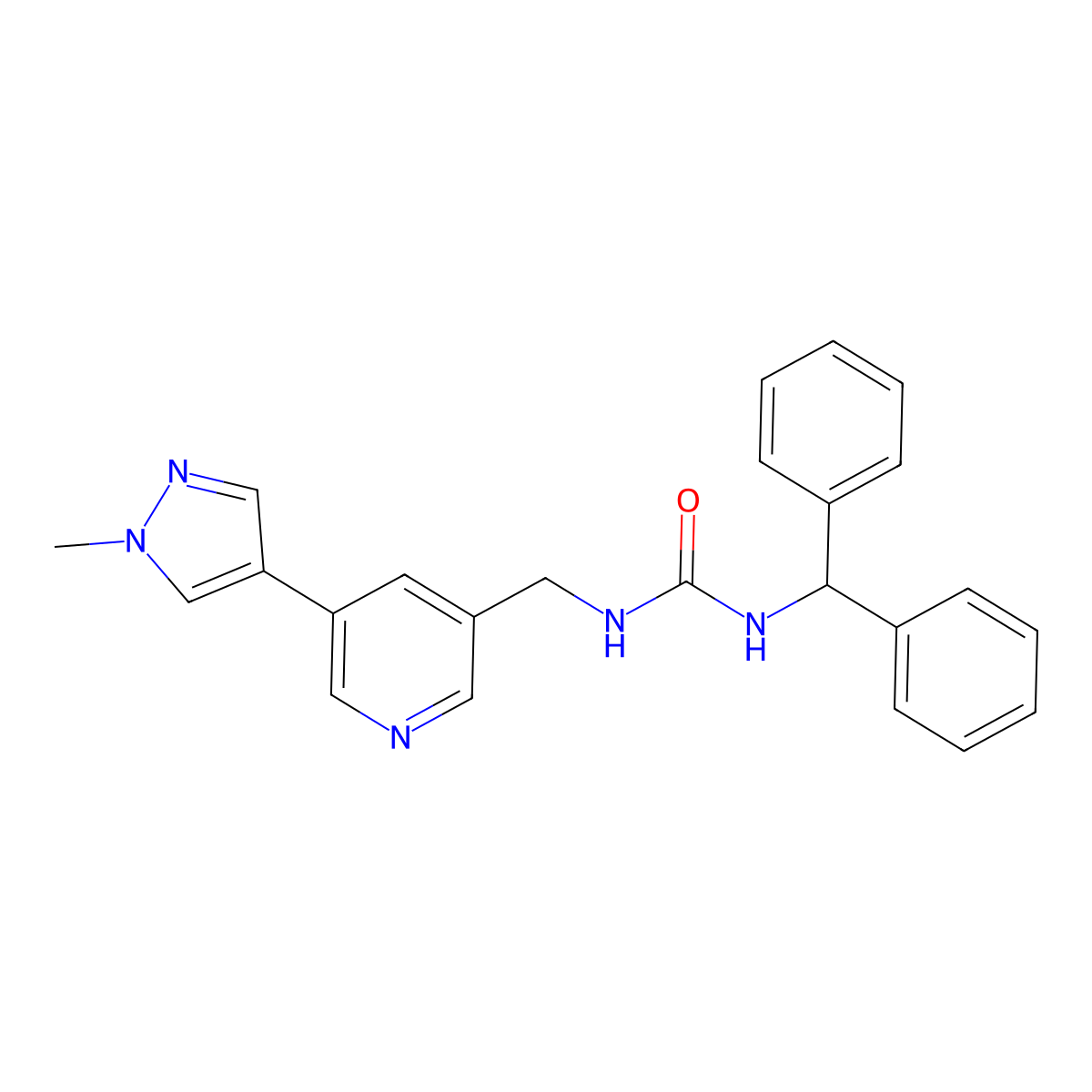 1-(diphenylmethyl)-3-{[5-(1-methyl-1H-pyrazol-4-yl)pyridin-3-yl]methyl}urea molecular structure, CAS 2034383-73-6
