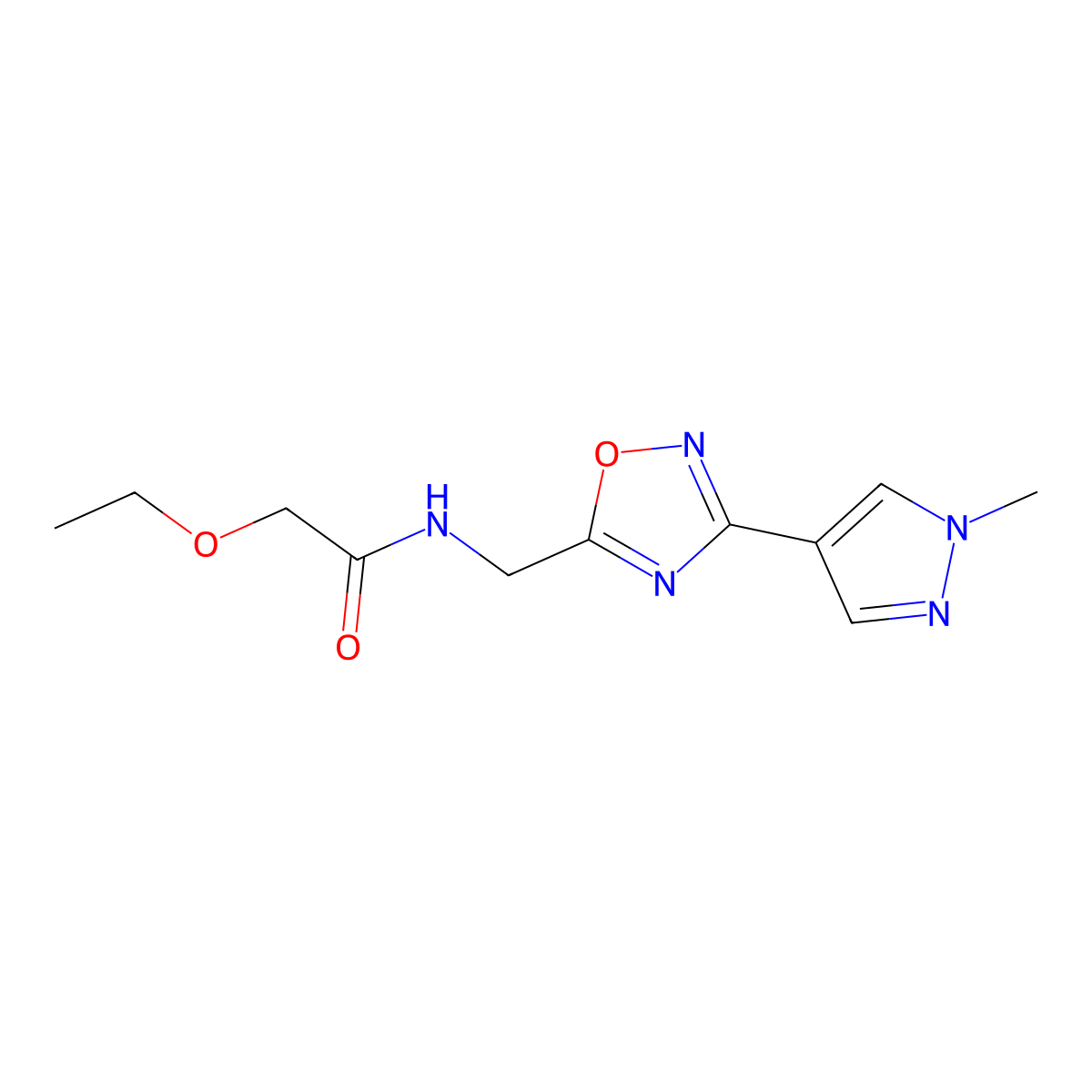 2-ethoxy-N-{[3-(1-methyl-1H-pyrazol-4-yl)-1,2,4-oxadiazol-5-yl]methyl}acetamide molecular structure, CAS 2034383-77-0